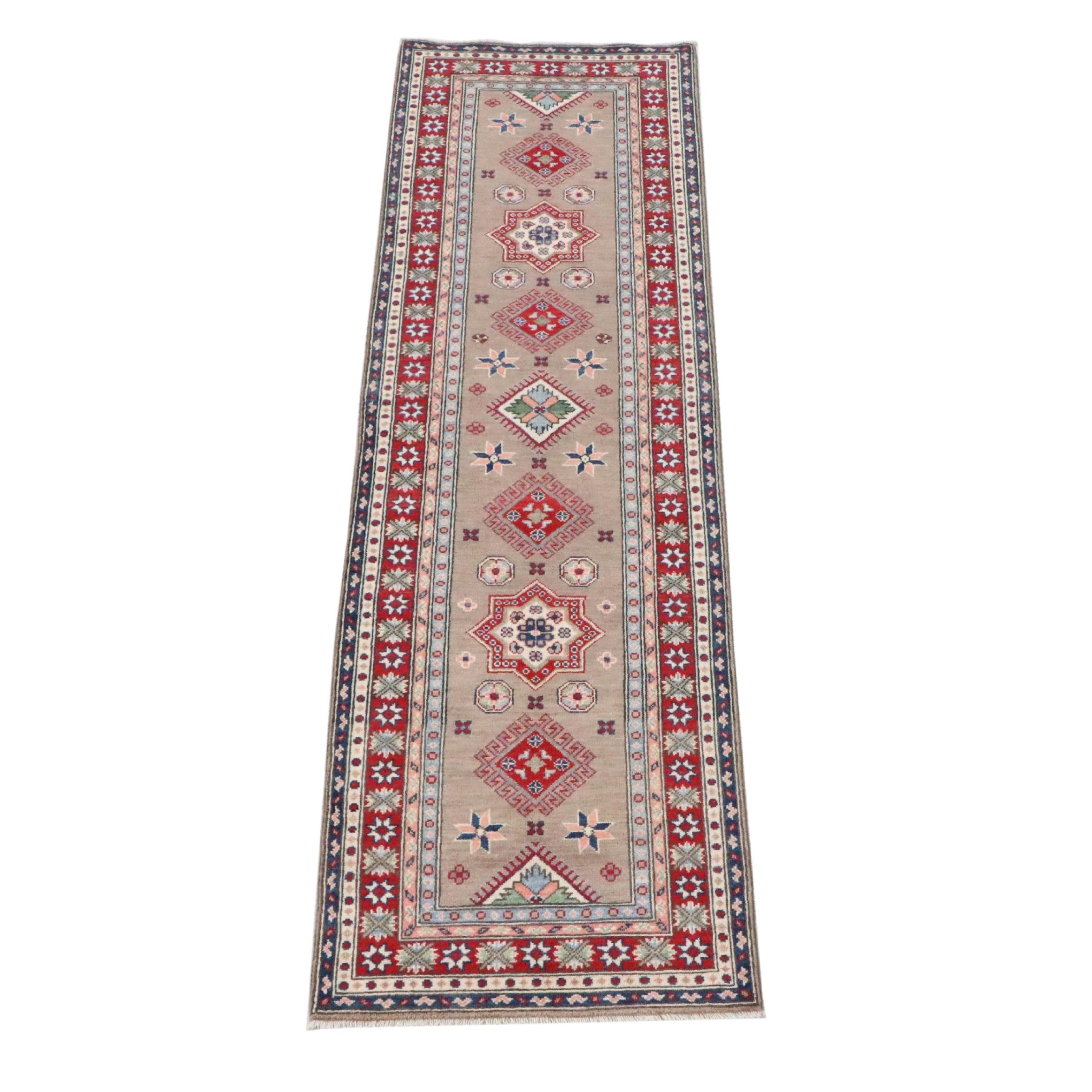 2'9 x 9'8 Hand-Knotted Afghan Kazak Carpet Runner