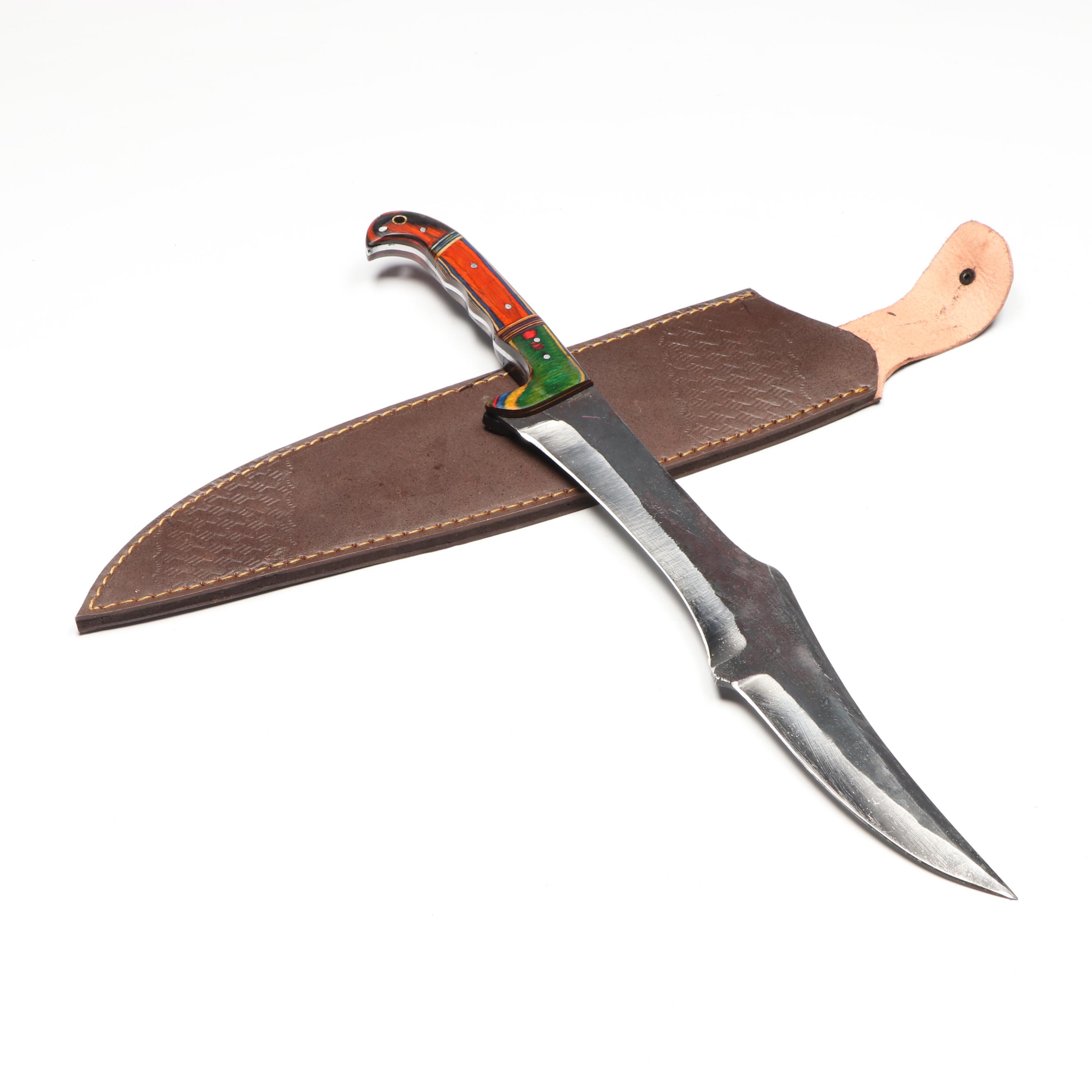 Steel Fixed Blade Resin Handled Knife with Leather Scabbard