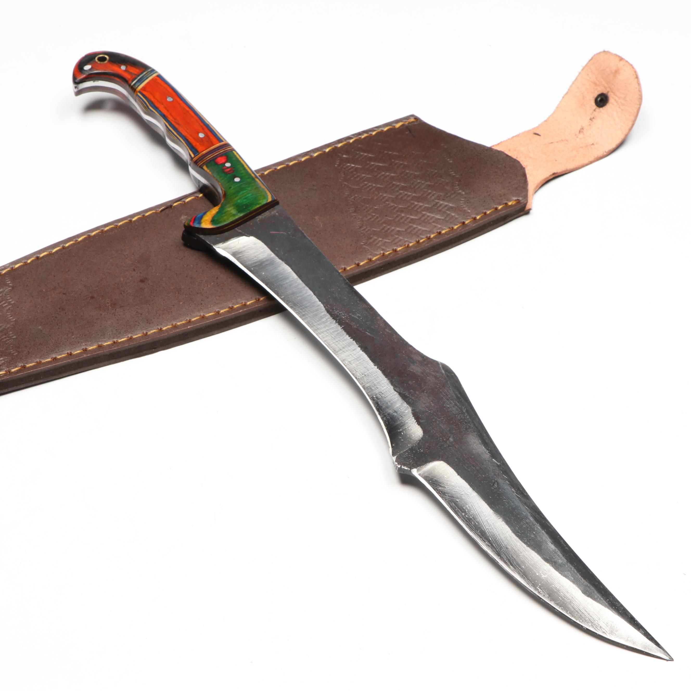 Steel Fixed Blade Resin Handled Knife with Leather Scabbard