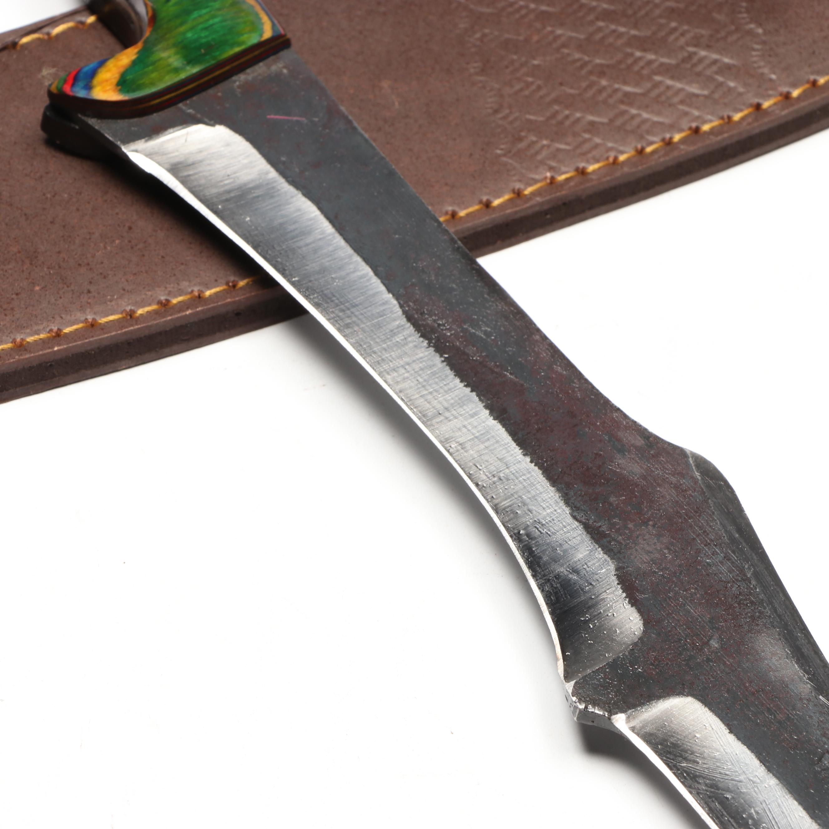 Steel Fixed Blade Resin Handled Knife with Leather Scabbard