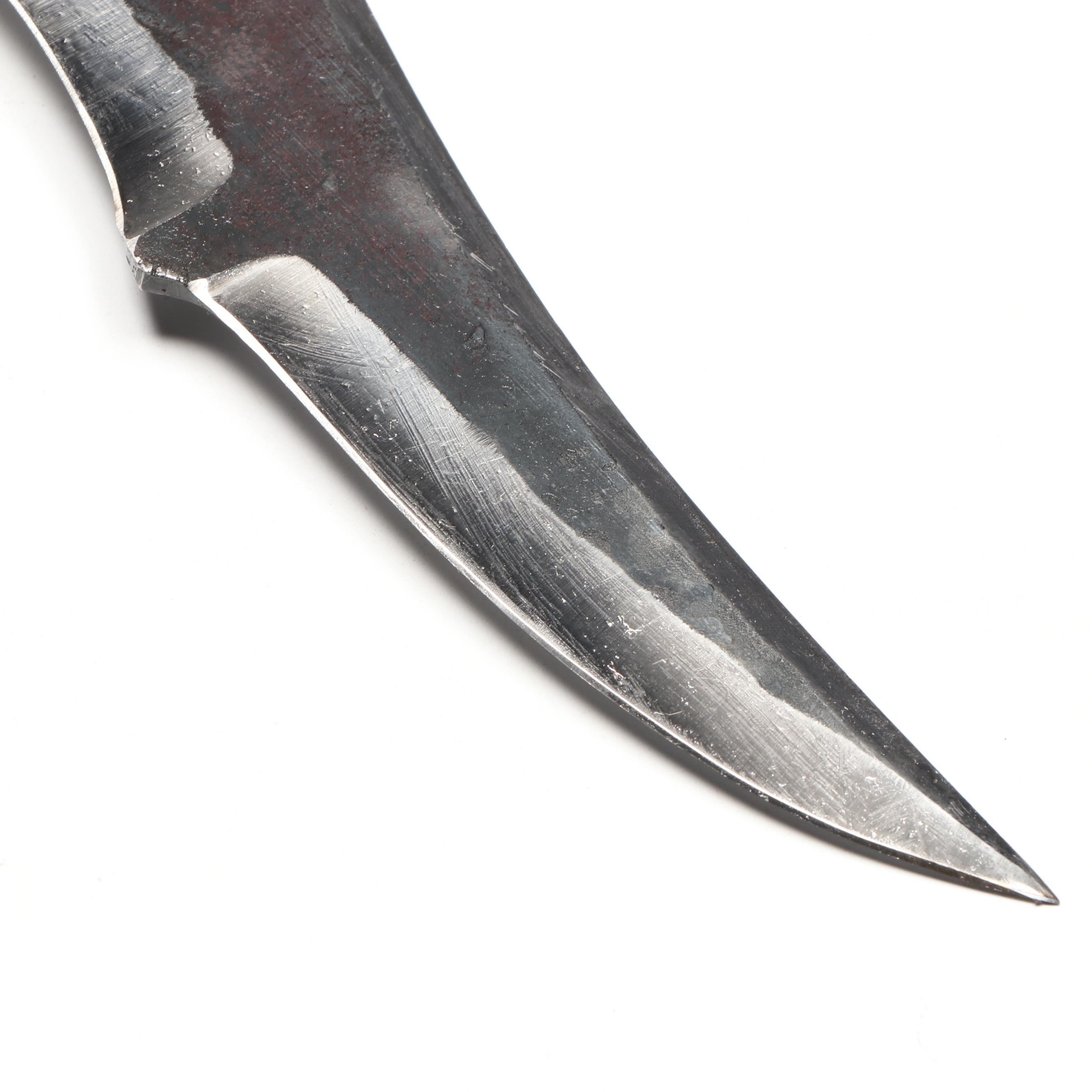 Steel Fixed Blade Resin Handled Knife with Leather Scabbard