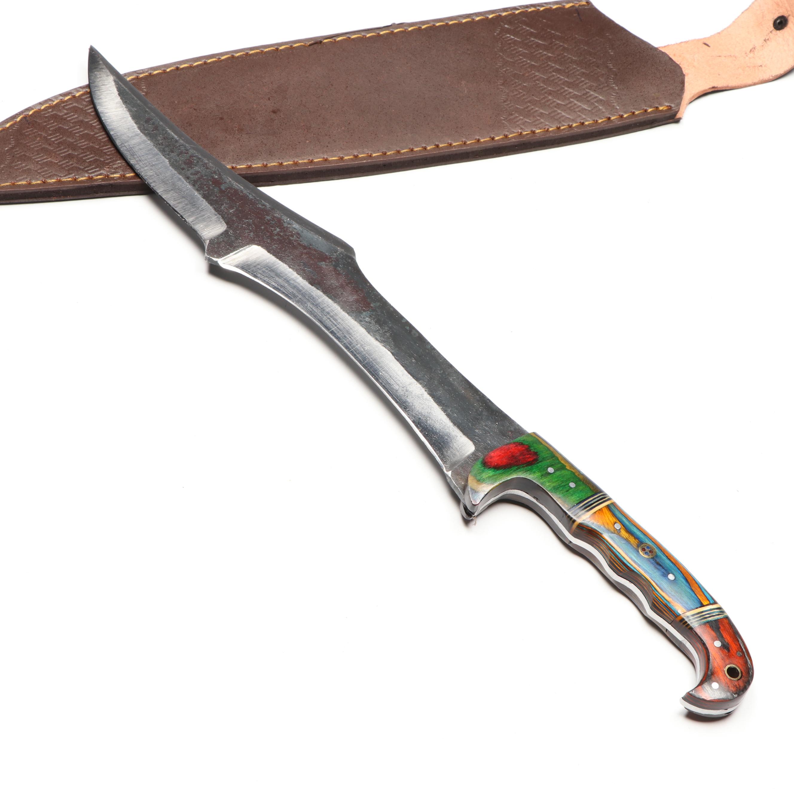 Steel Fixed Blade Resin Handled Knife with Leather Scabbard