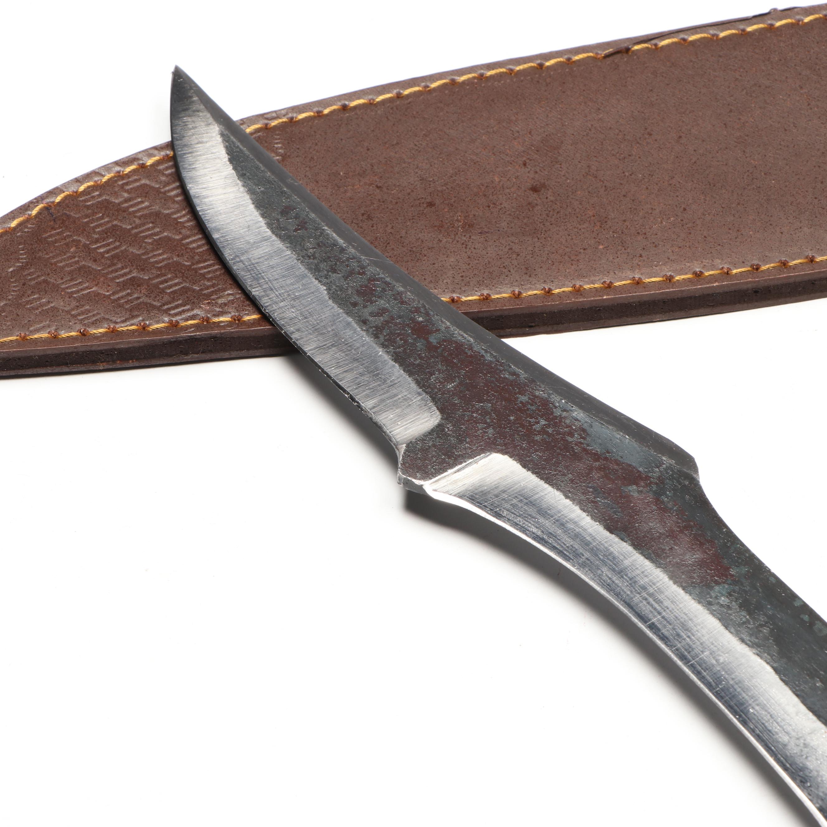 Steel Fixed Blade Resin Handled Knife with Leather Scabbard