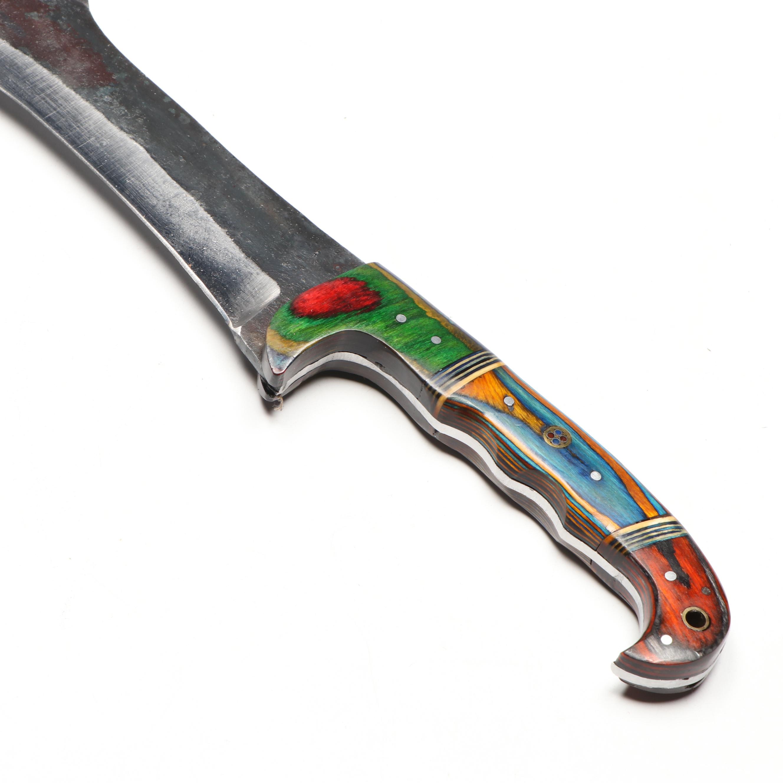 Steel Fixed Blade Resin Handled Knife with Leather Scabbard