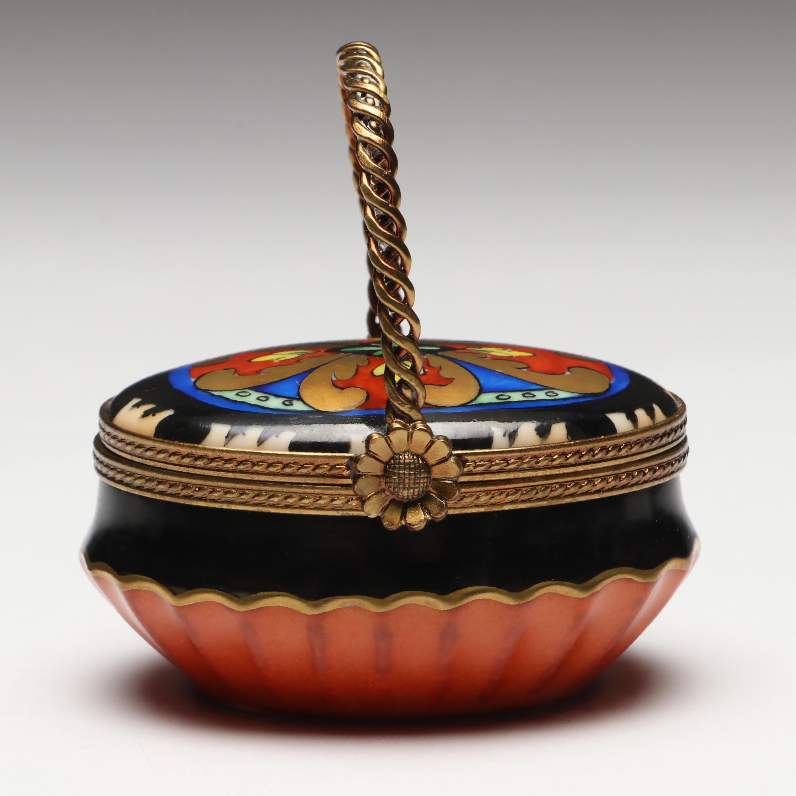 French Hand-Painted Porcelain Limoges Basket Box