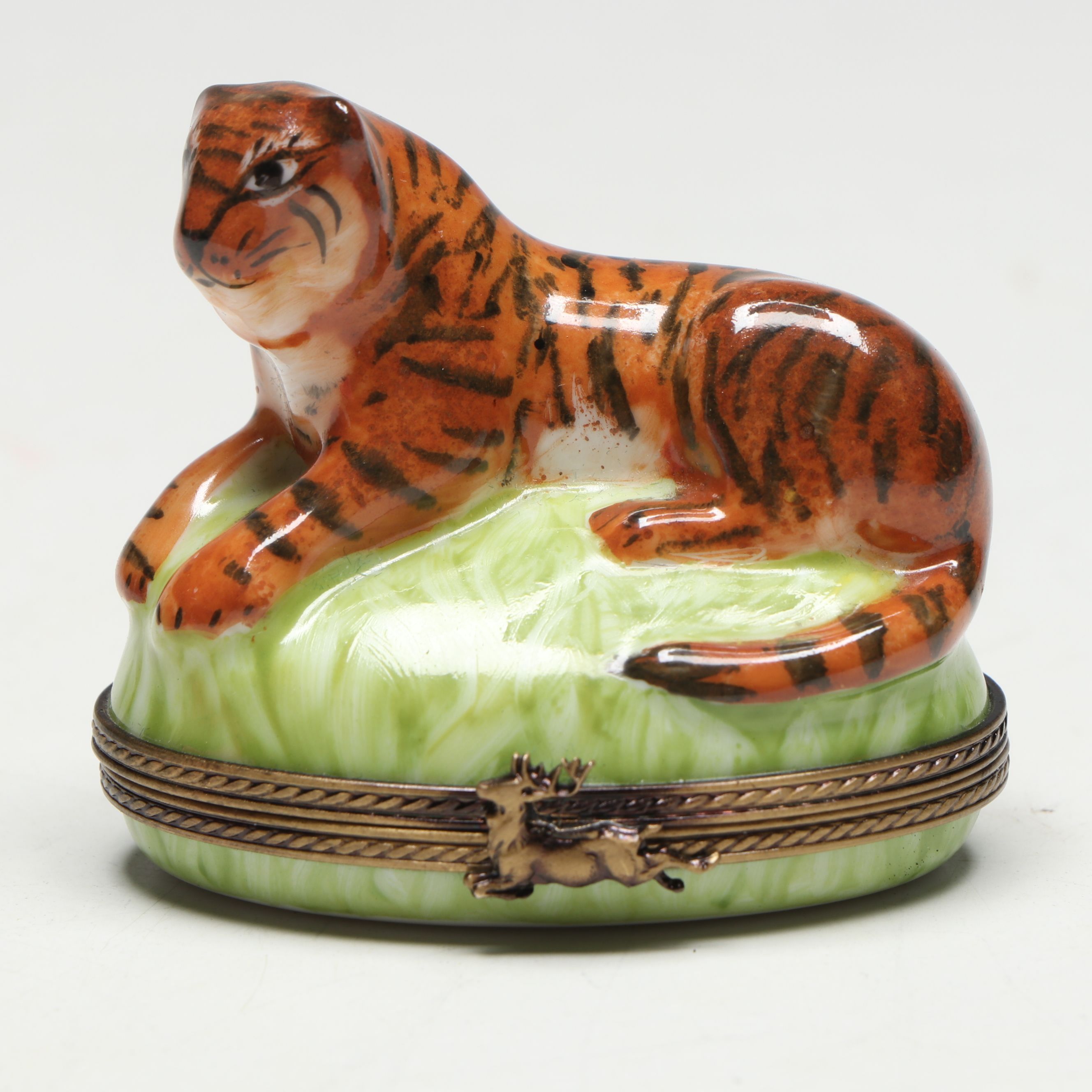 Limoges Porcelain Tiger Shaped Box