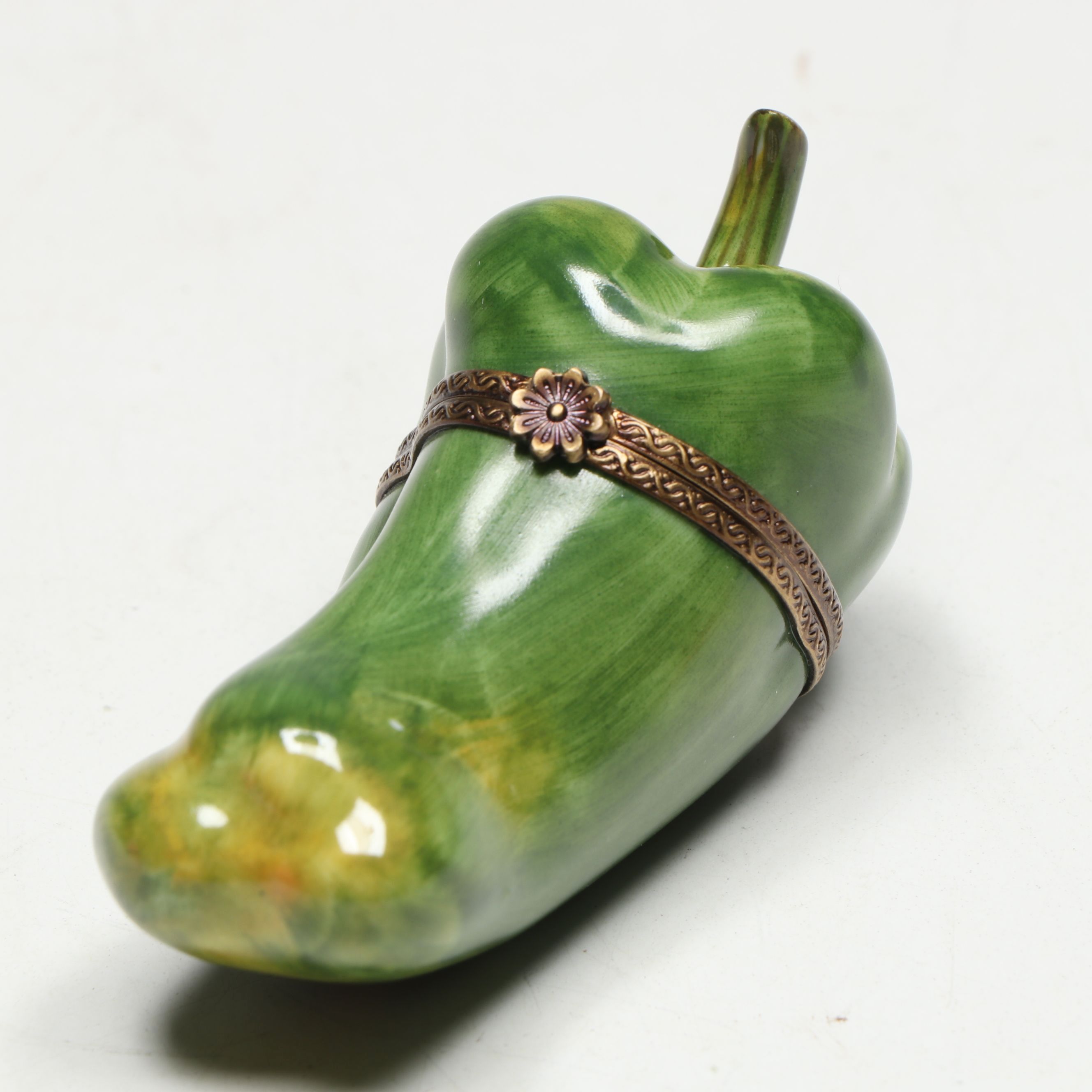 Parry Vieille Hand-Painted Porcelain Green Pepper Limoges Box