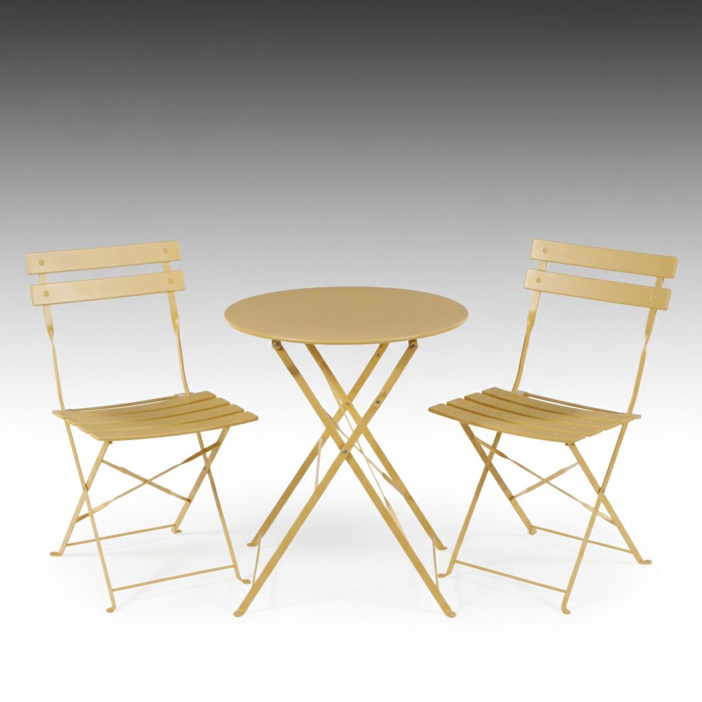 Yellow Powder Coated Metal Folding Bistro Table and Chairs