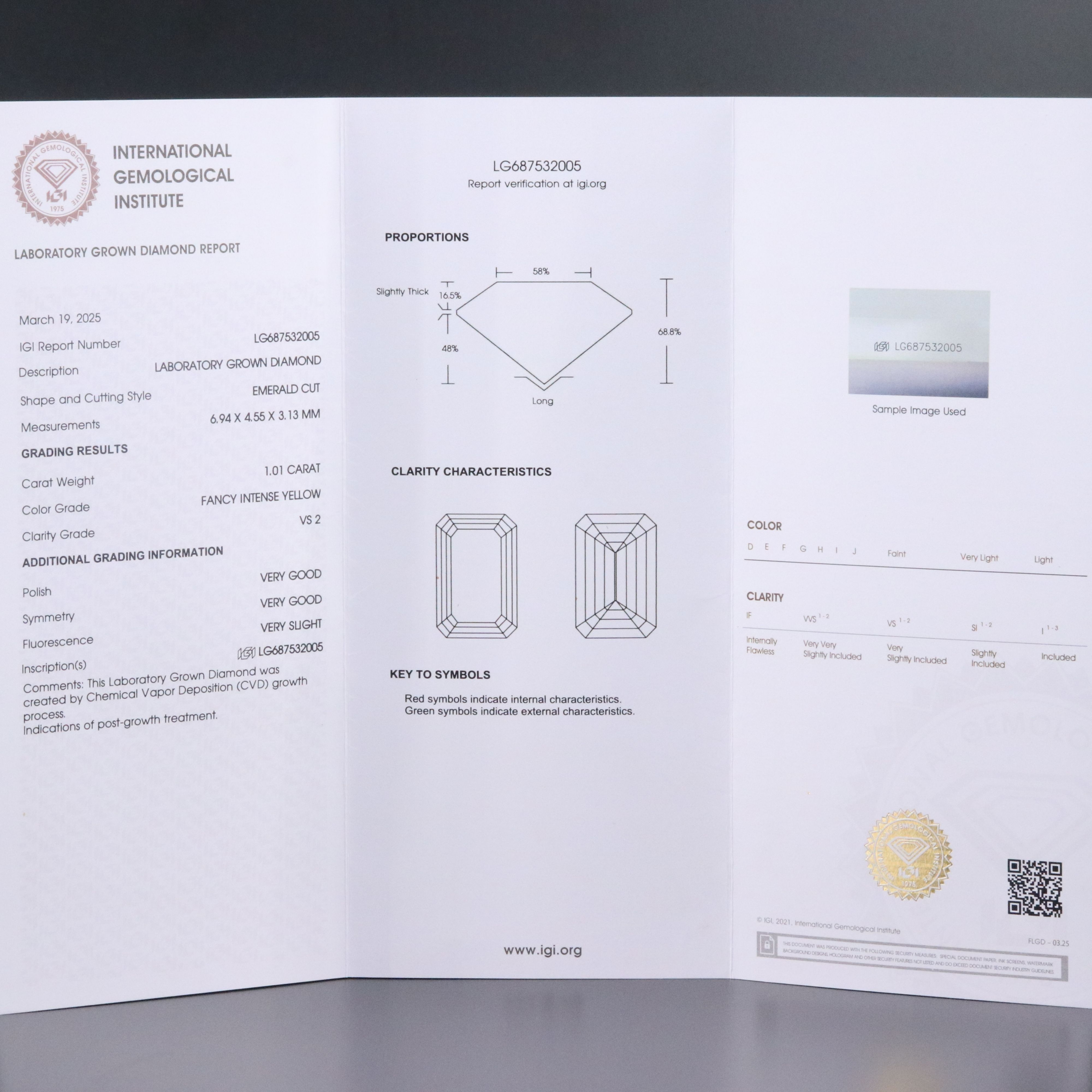 Loose 1.01 Lab Grown Fancy Yellow Diamond with IGI Report