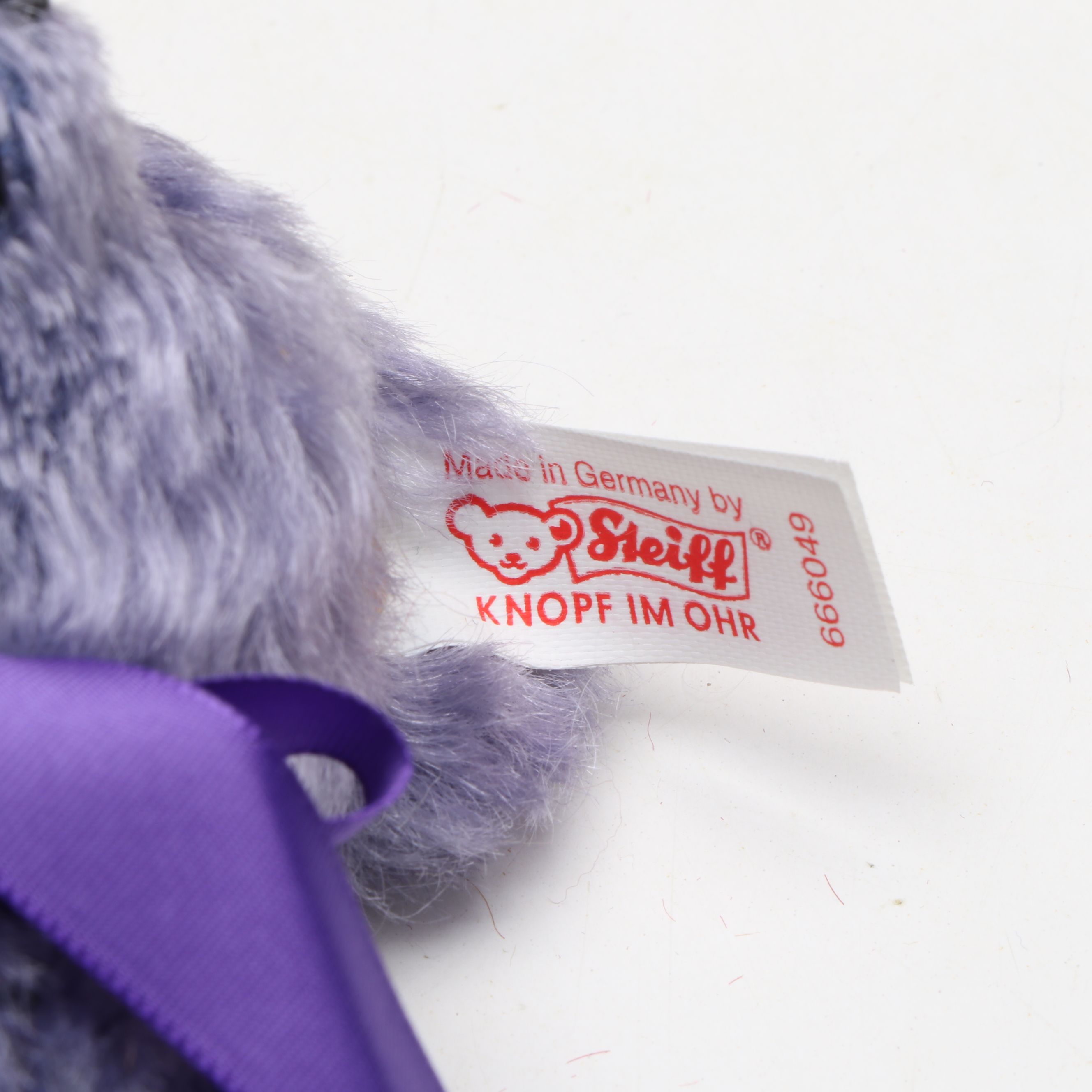 Steiff "Lavender Blue" Mohair Bear with Club Miniatures and Porcelain Figurines