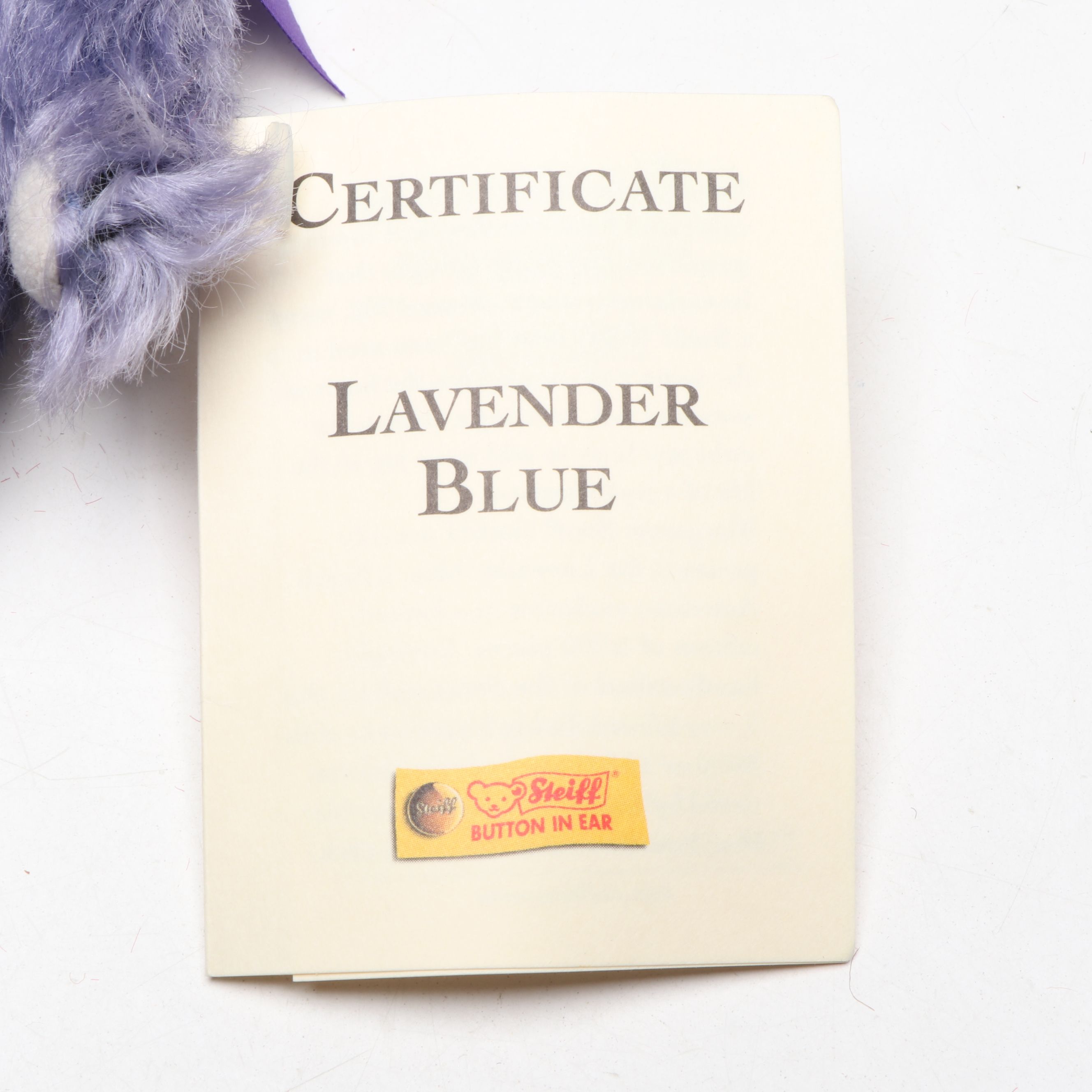 Steiff "Lavender Blue" Mohair Bear with Club Miniatures and Porcelain Figurines