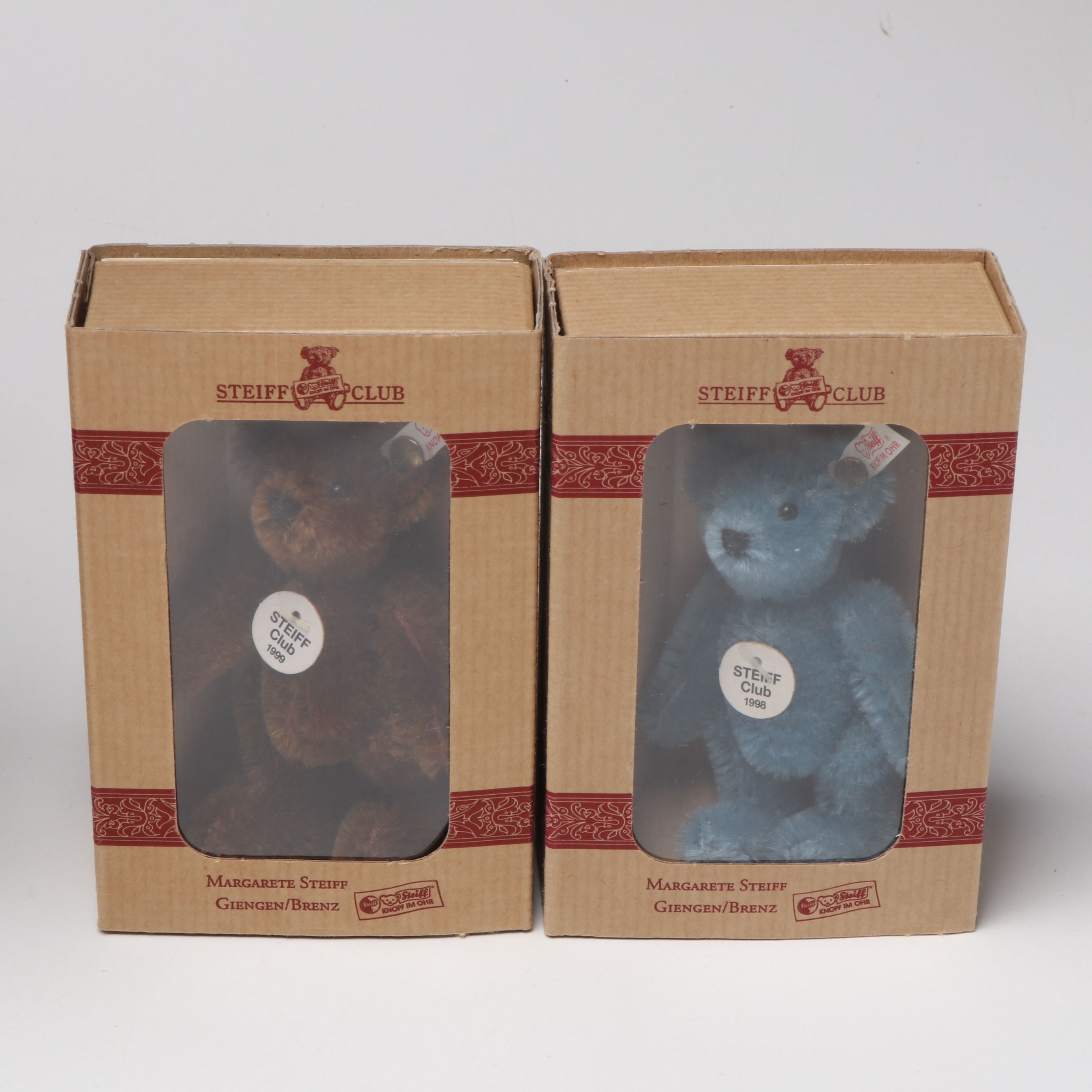 Steiff "Lavender Blue" Mohair Bear with Club Miniatures and Porcelain Figurines