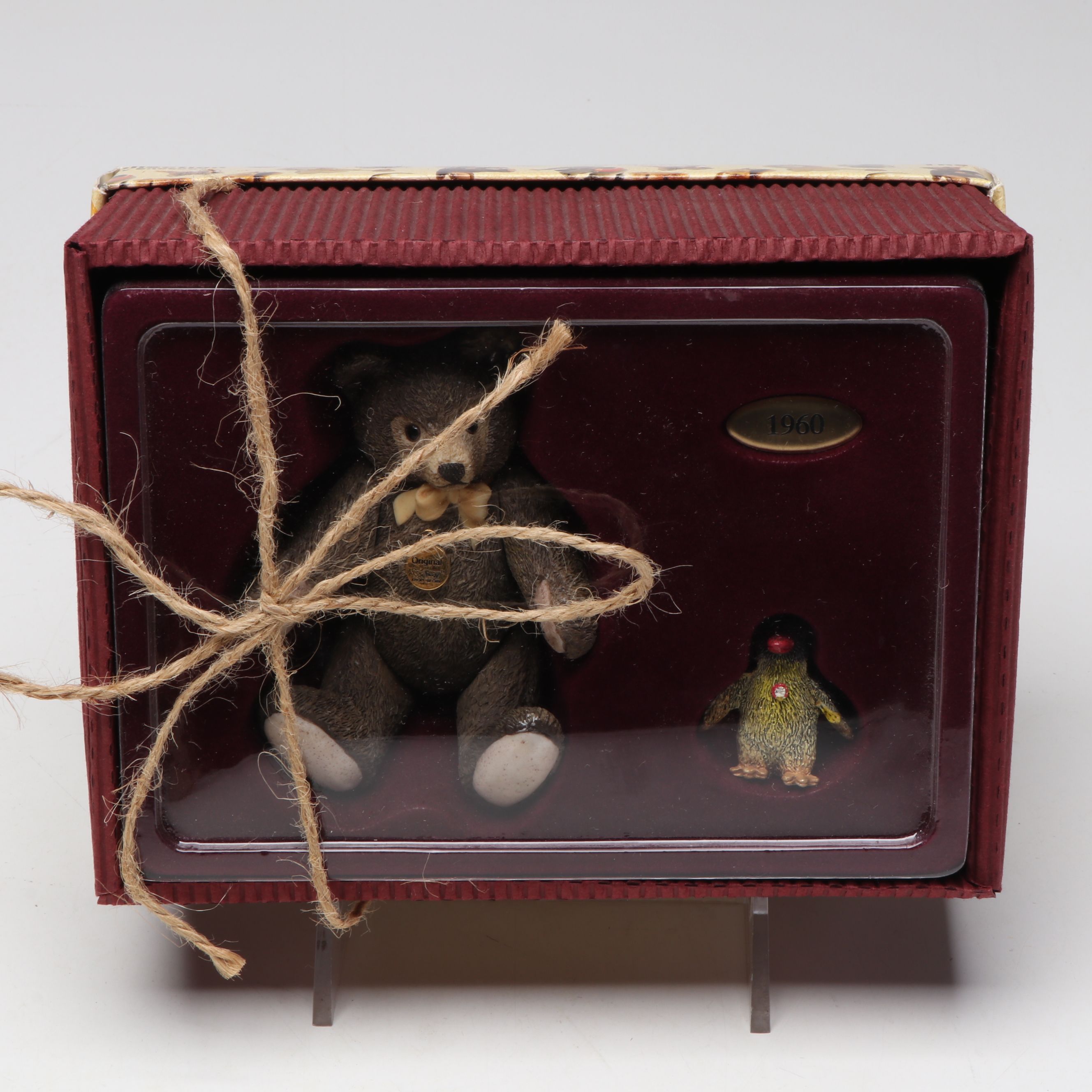 Steiff "Lavender Blue" Mohair Bear with Club Miniatures and Porcelain Figurines