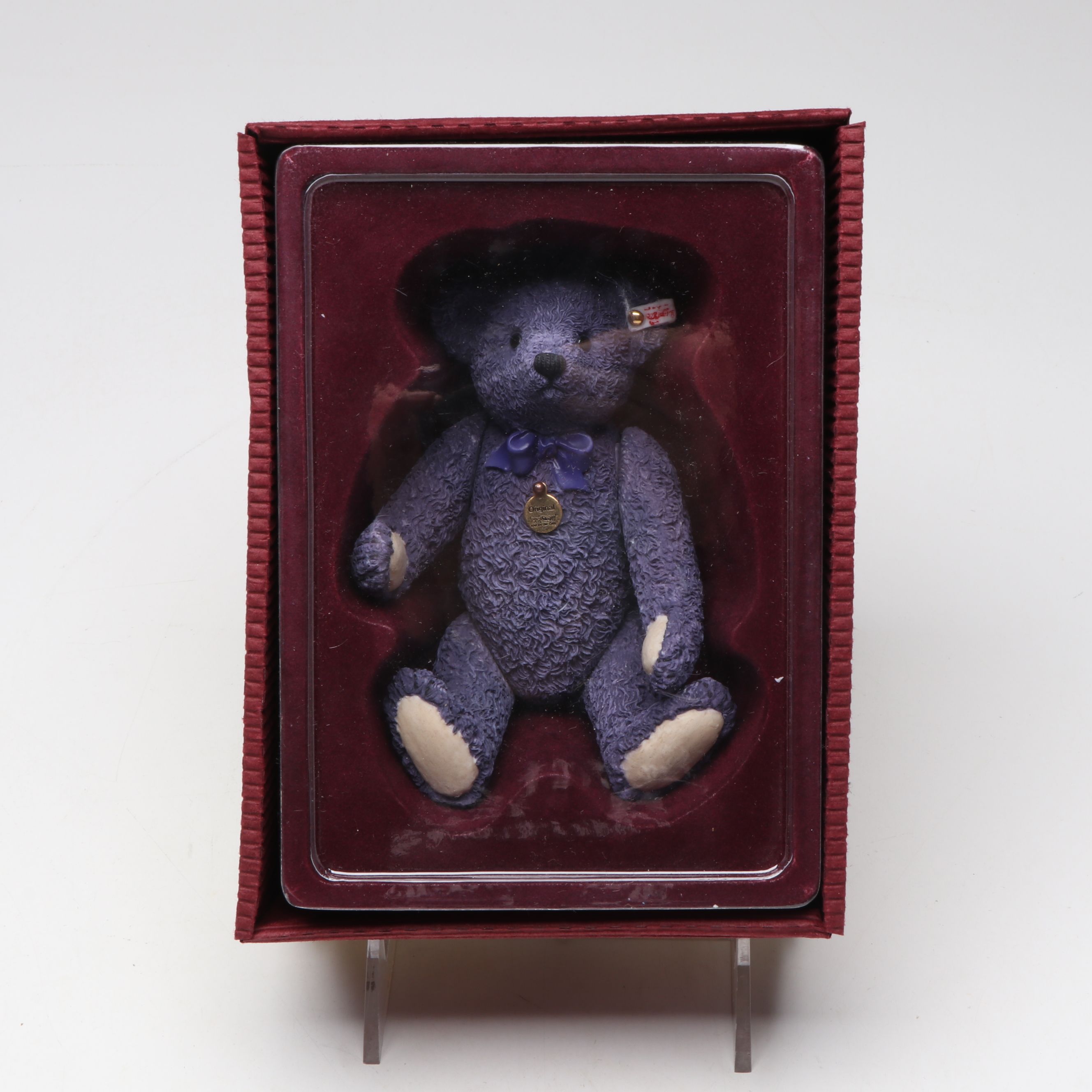 Steiff "Lavender Blue" Mohair Bear with Club Miniatures and Porcelain Figurines