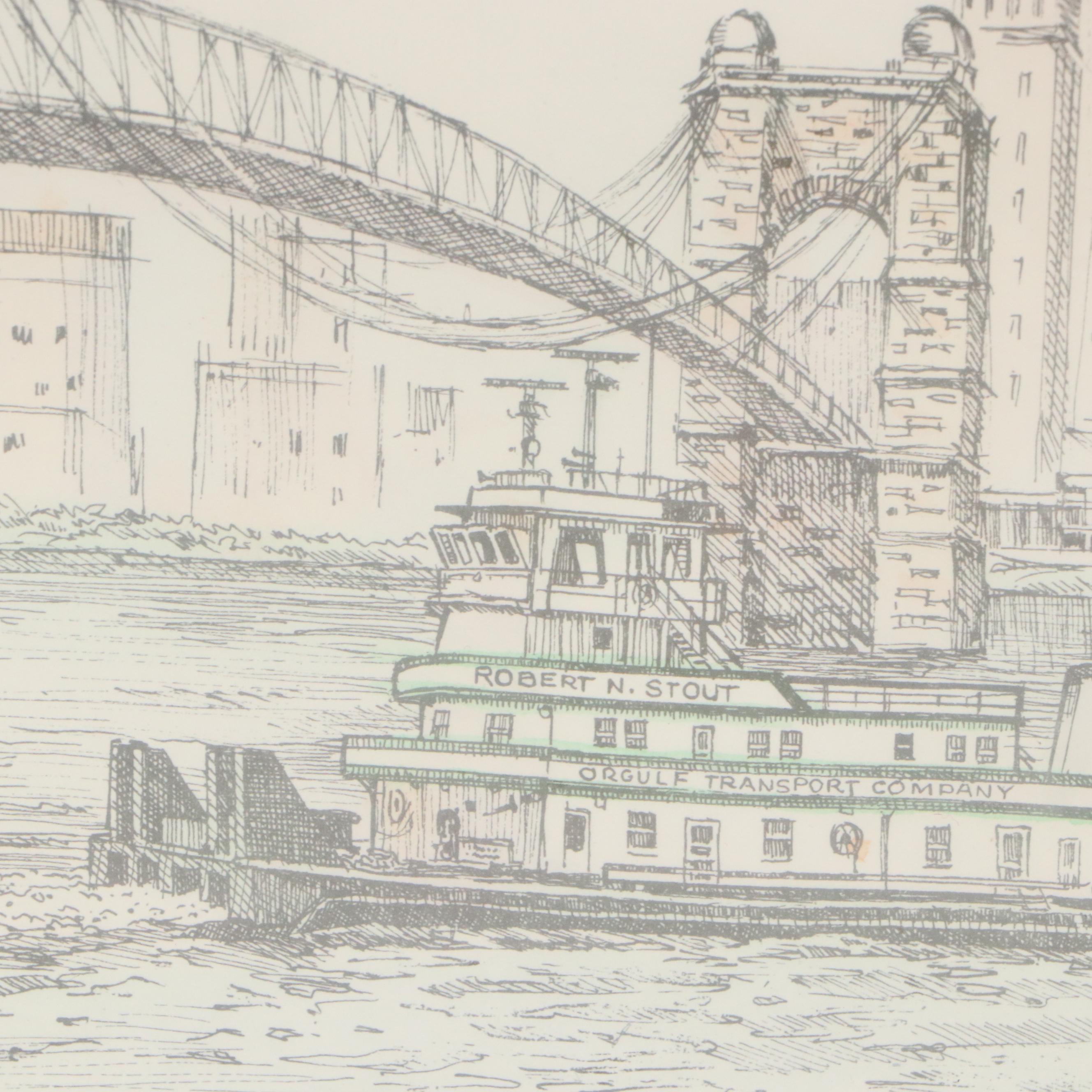 Cincinnati Cityscape Lithographs After Geneva South and Other Lithograph