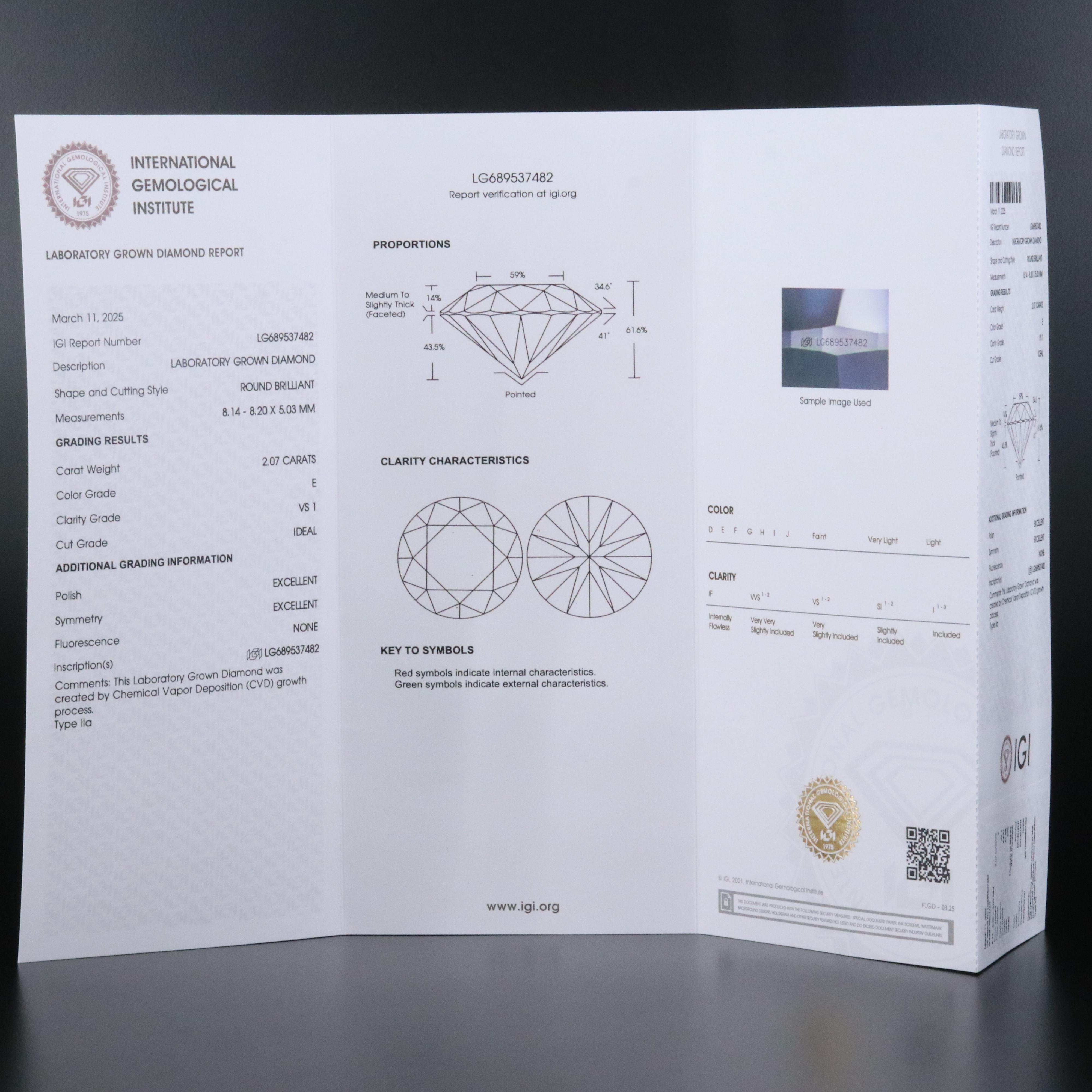 14K 2.07 CT Lab Grown Diamond Solitaire Necklace with IGI Report