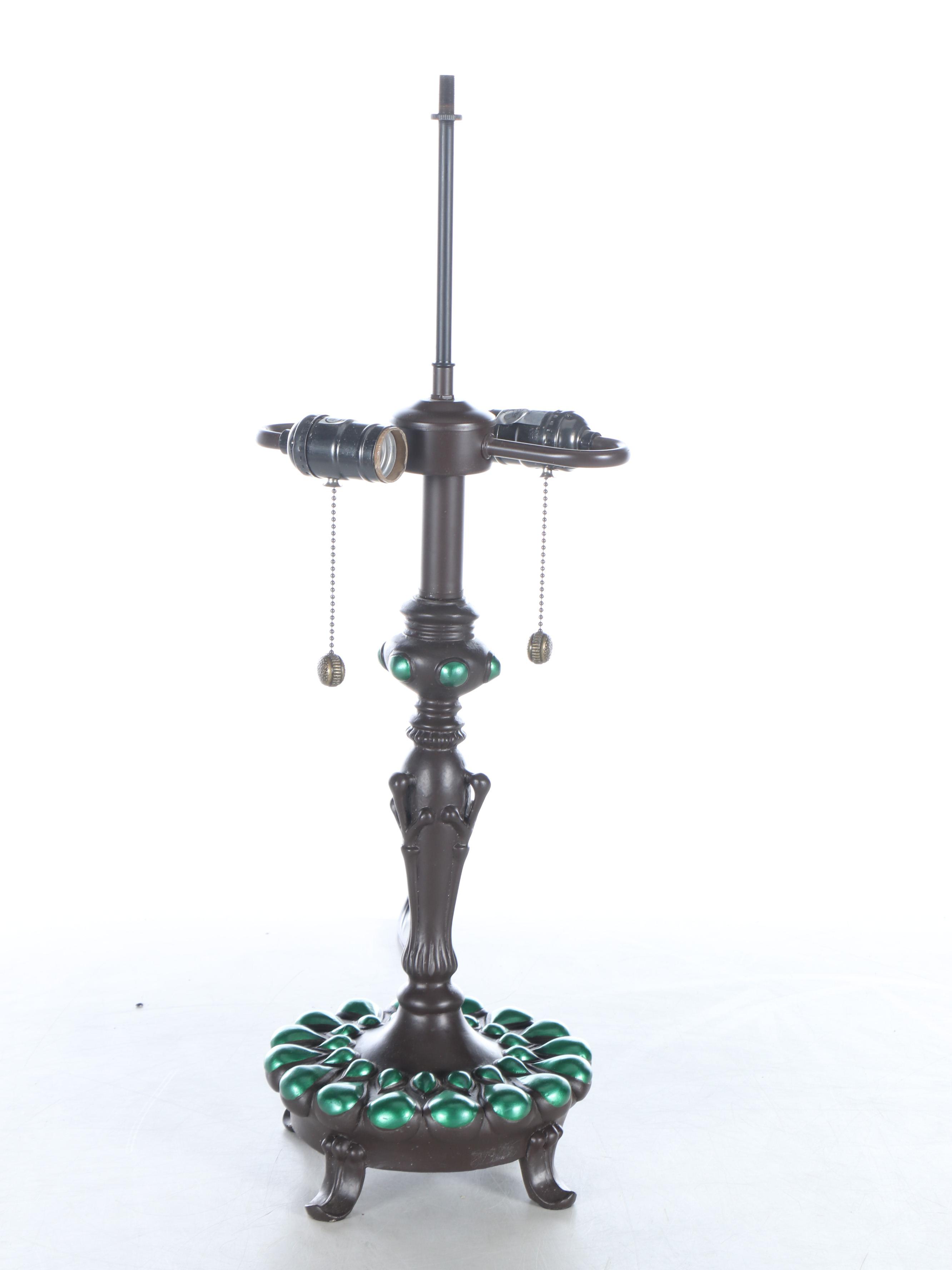 Green and Black Finish Resin Table Lamp with Hydrangea Glass Shade