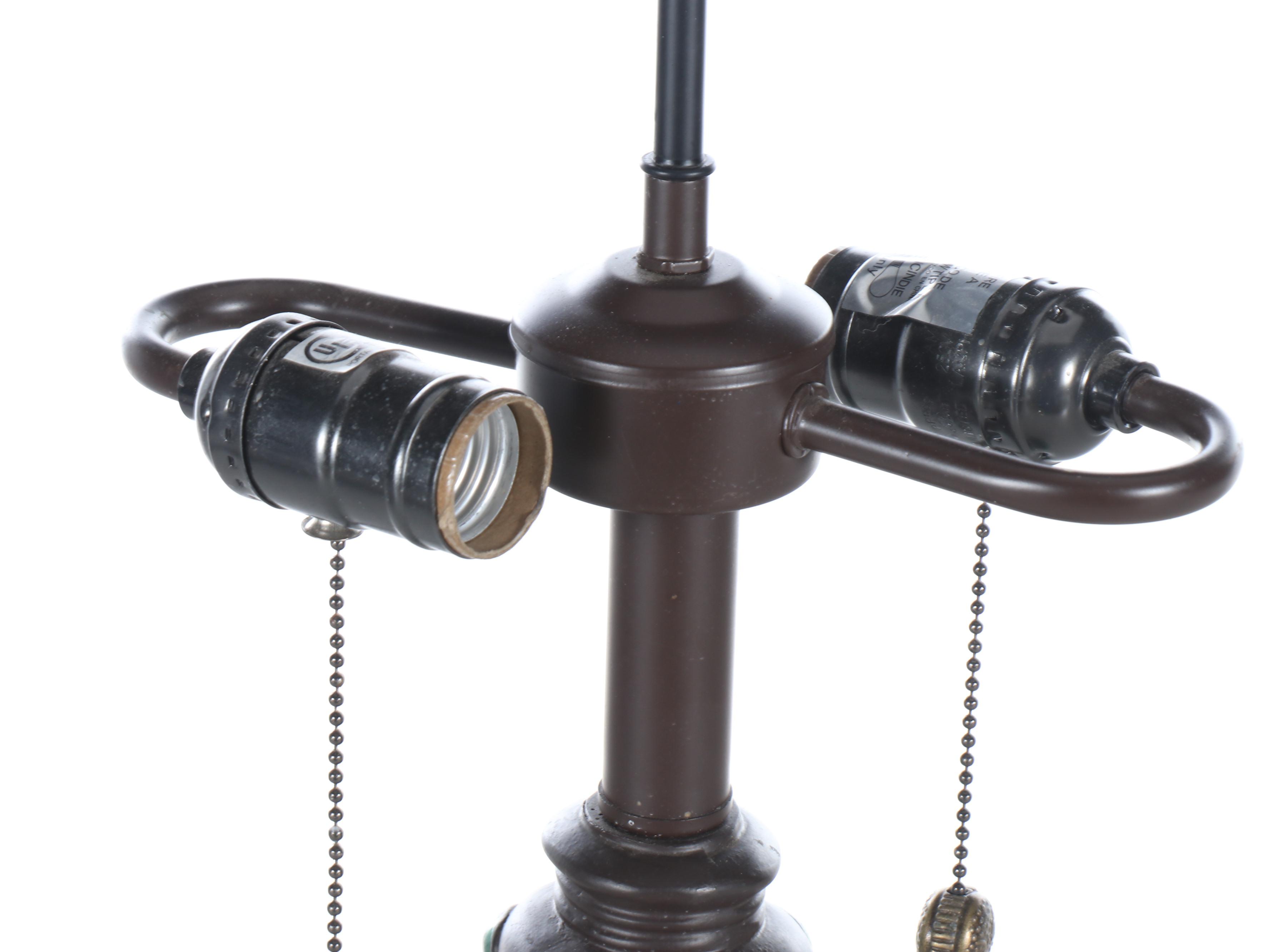 Green and Black Finish Resin Table Lamp with Hydrangea Glass Shade