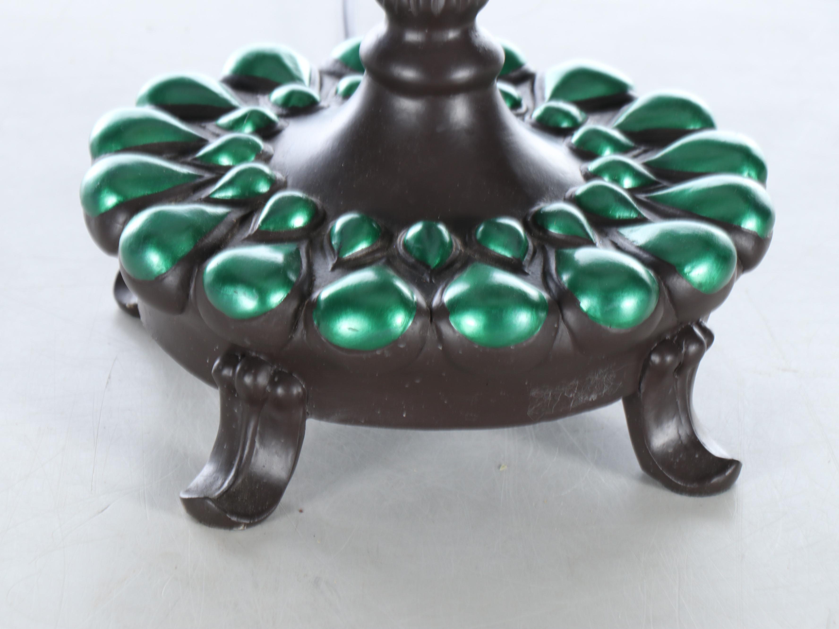 Green and Black Finish Resin Table Lamp with Hydrangea Glass Shade