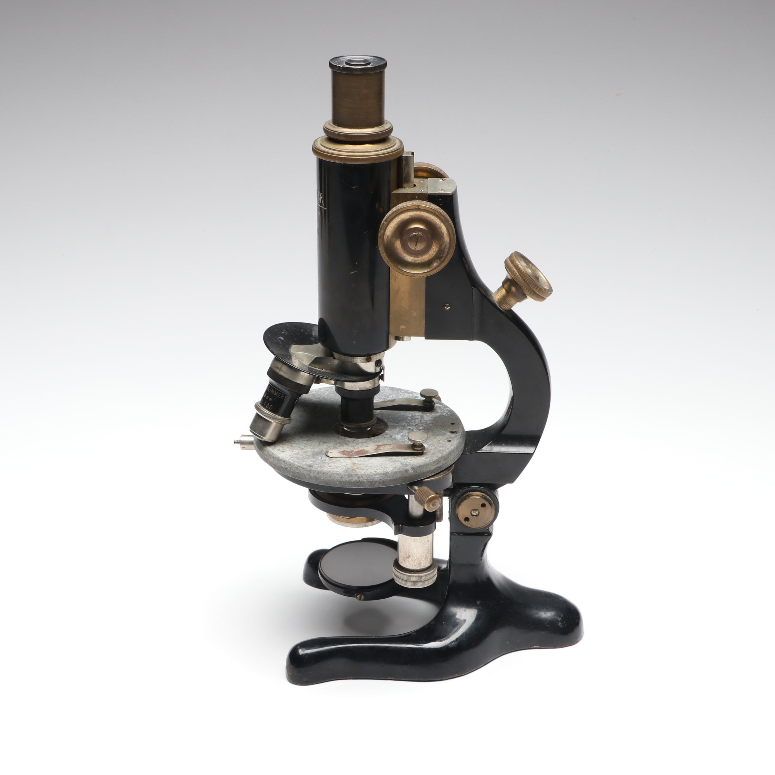Otto Himmler German Cast Iron Compound Microscope, Early 20th Century