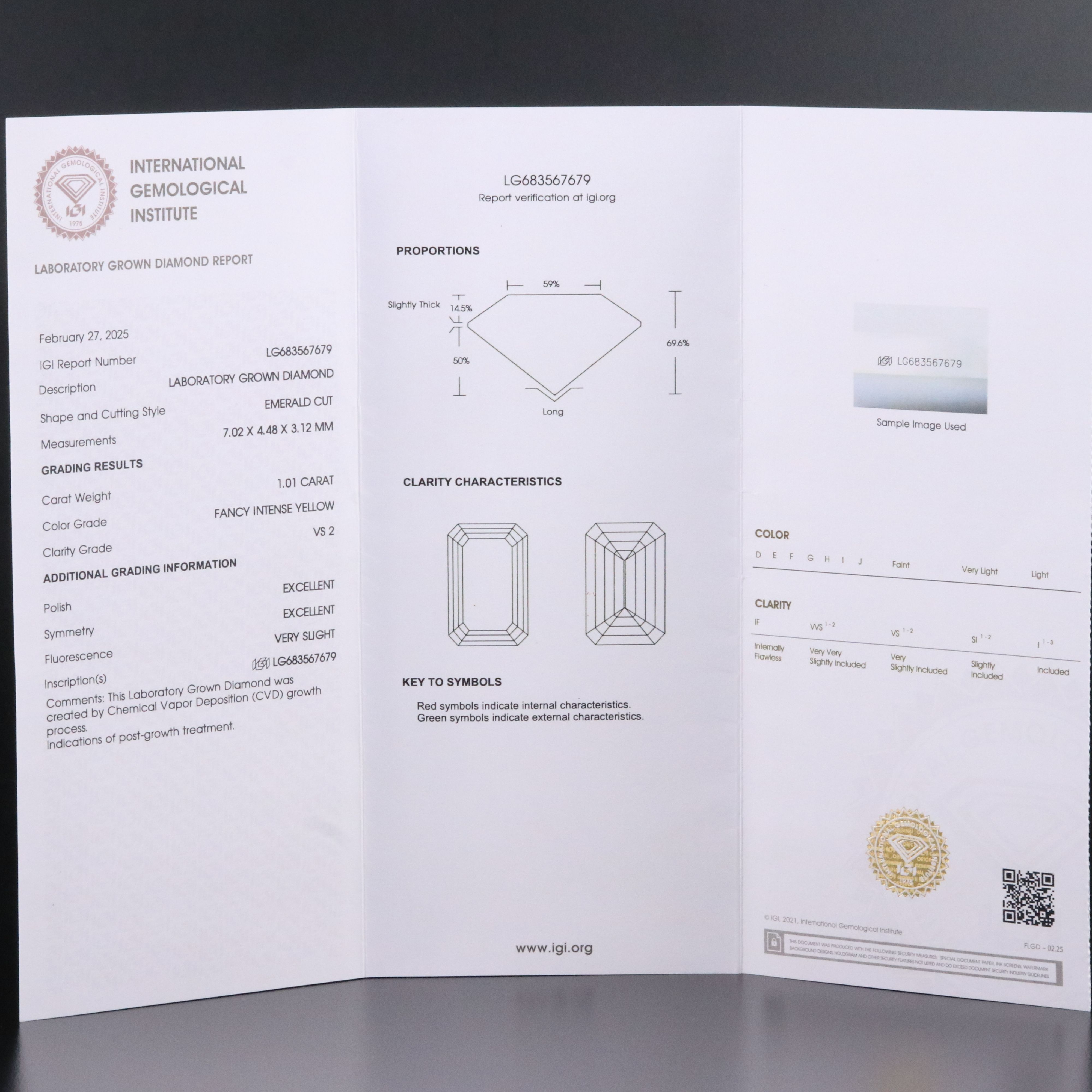 Loose 1.01 CT Lab Grown Fancy Yellow Diamond with IGI Report
