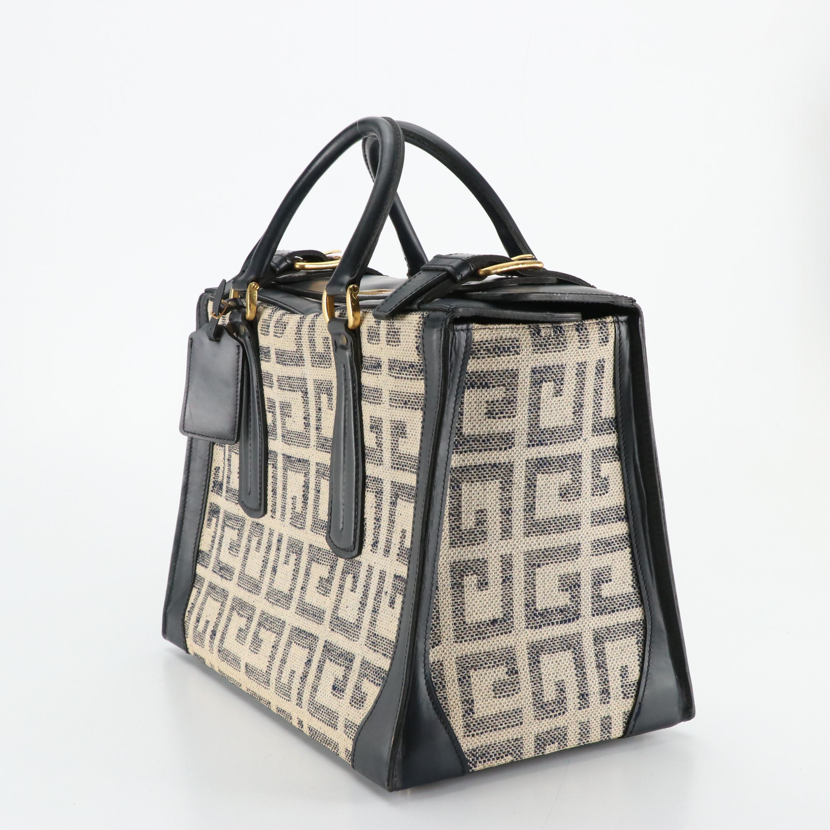 Givenchy Gentleman Gladstone Bag in 4G Logo Canvas and Navy Leather, 1970s