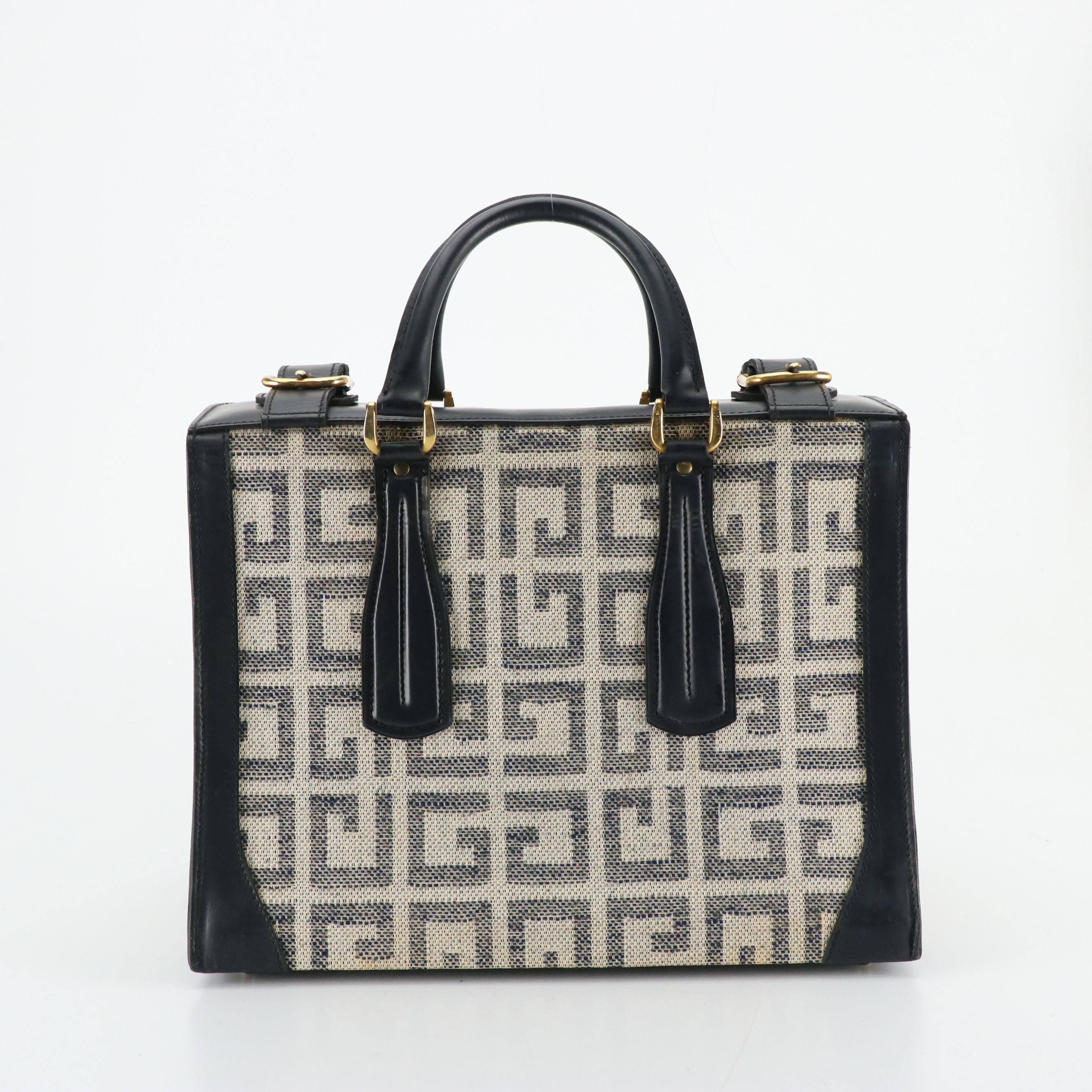 Givenchy Gentleman Gladstone Bag in 4G Logo Canvas and Navy Leather, 1970s