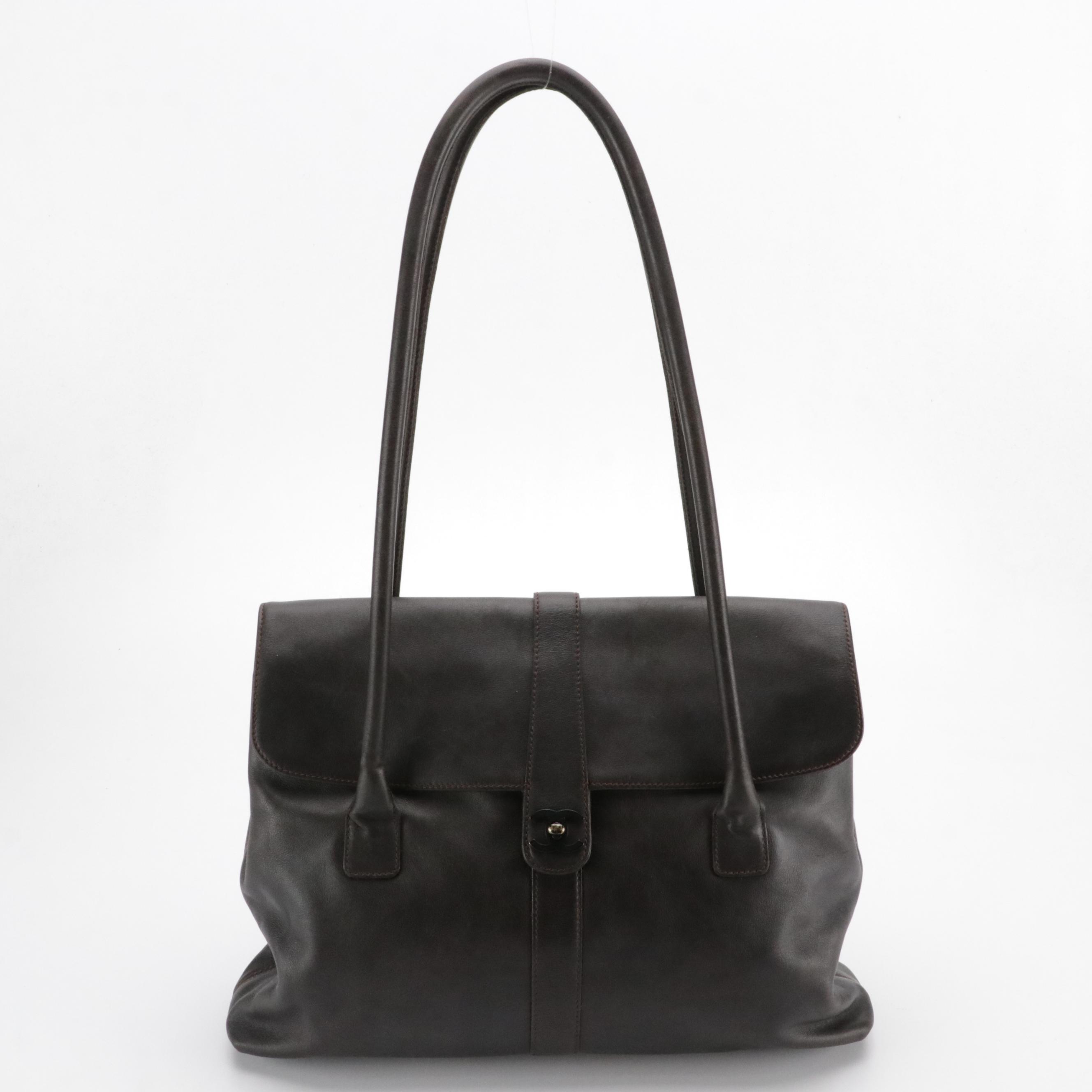Chanel CC Turn-Lock Satchel Bag in Dark Brown Lambskin Leather