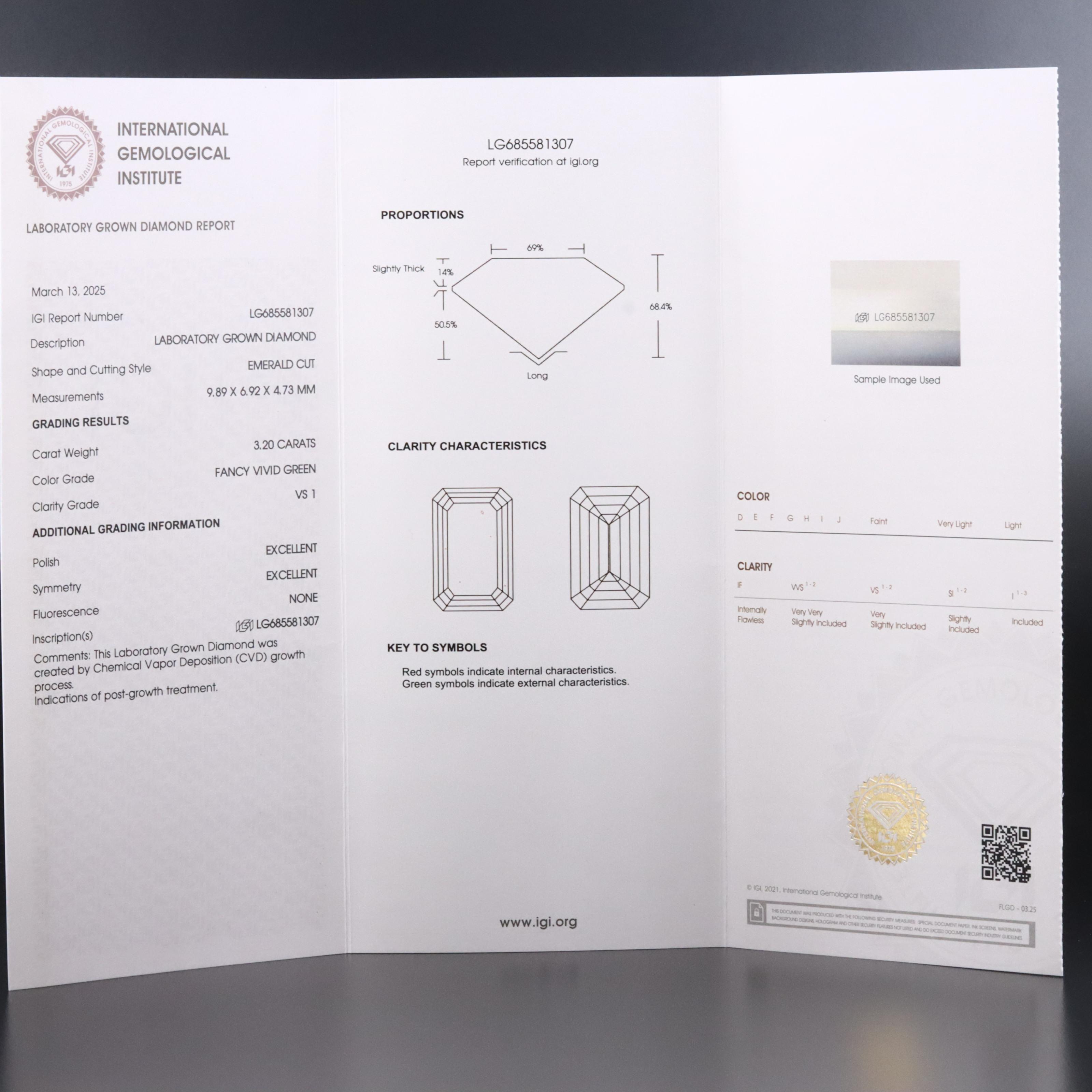 Loose 3.20 CT Lab Grown Fancy Green Diamond with IGI Report