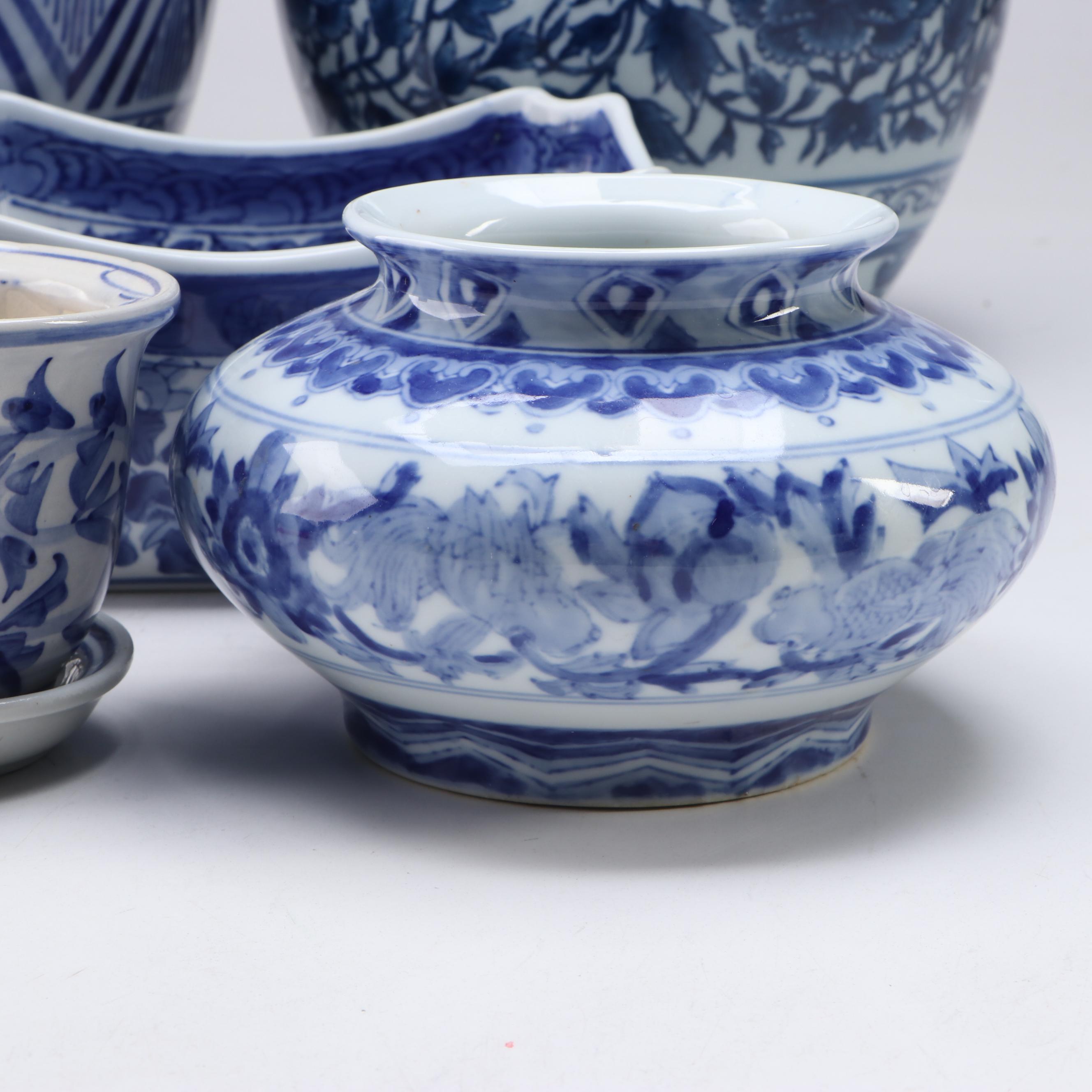 Chinese Melon Jar and Vase with More Asian Style Blue and White Ceramics