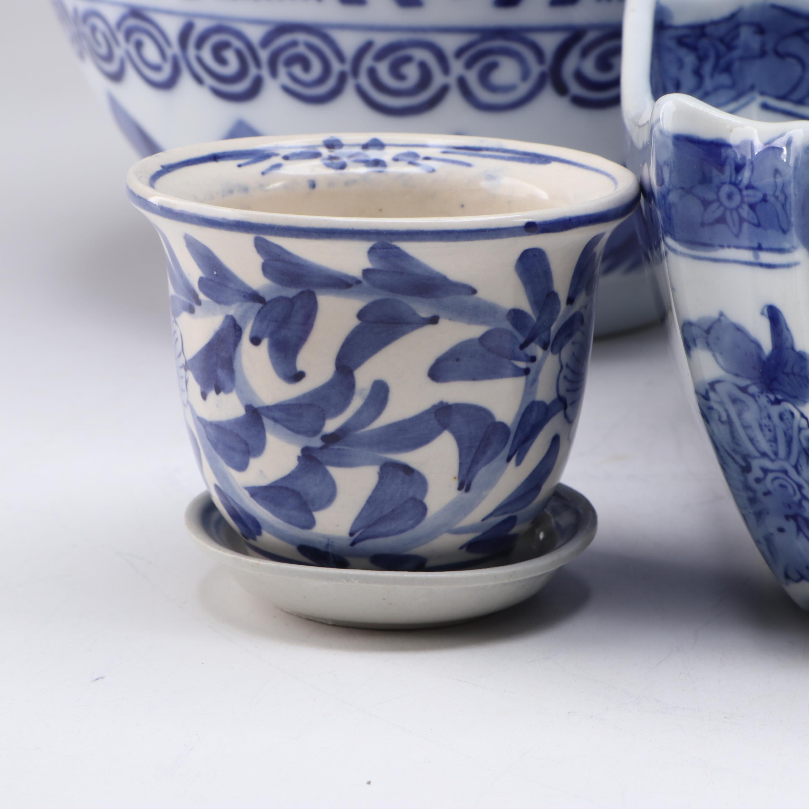 Chinese Melon Jar and Vase with More Asian Style Blue and White Ceramics