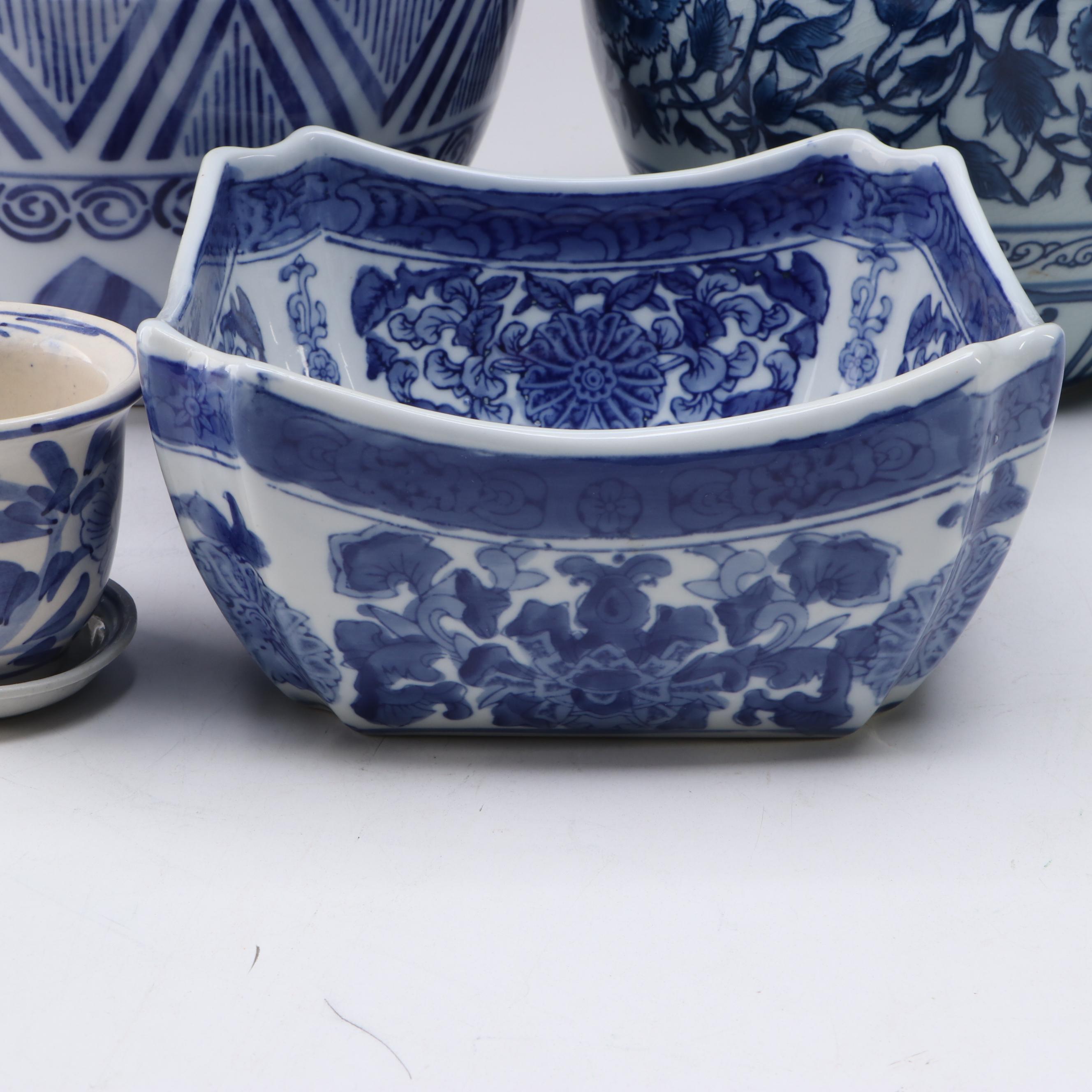 Chinese Melon Jar and Vase with More Asian Style Blue and White Ceramics