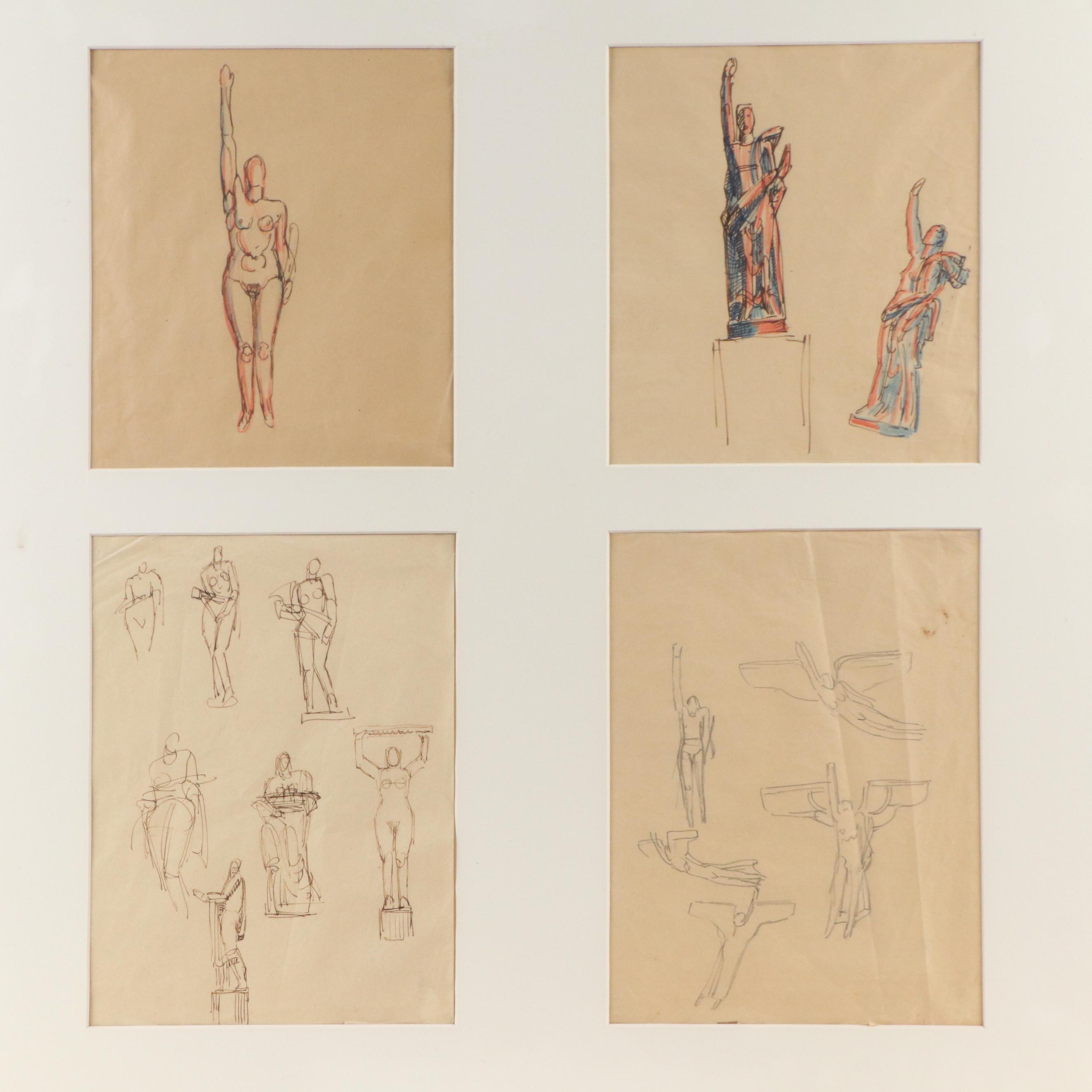 Edoardo de Albertis Figural Studies Drawings from Statues, 20th Century
