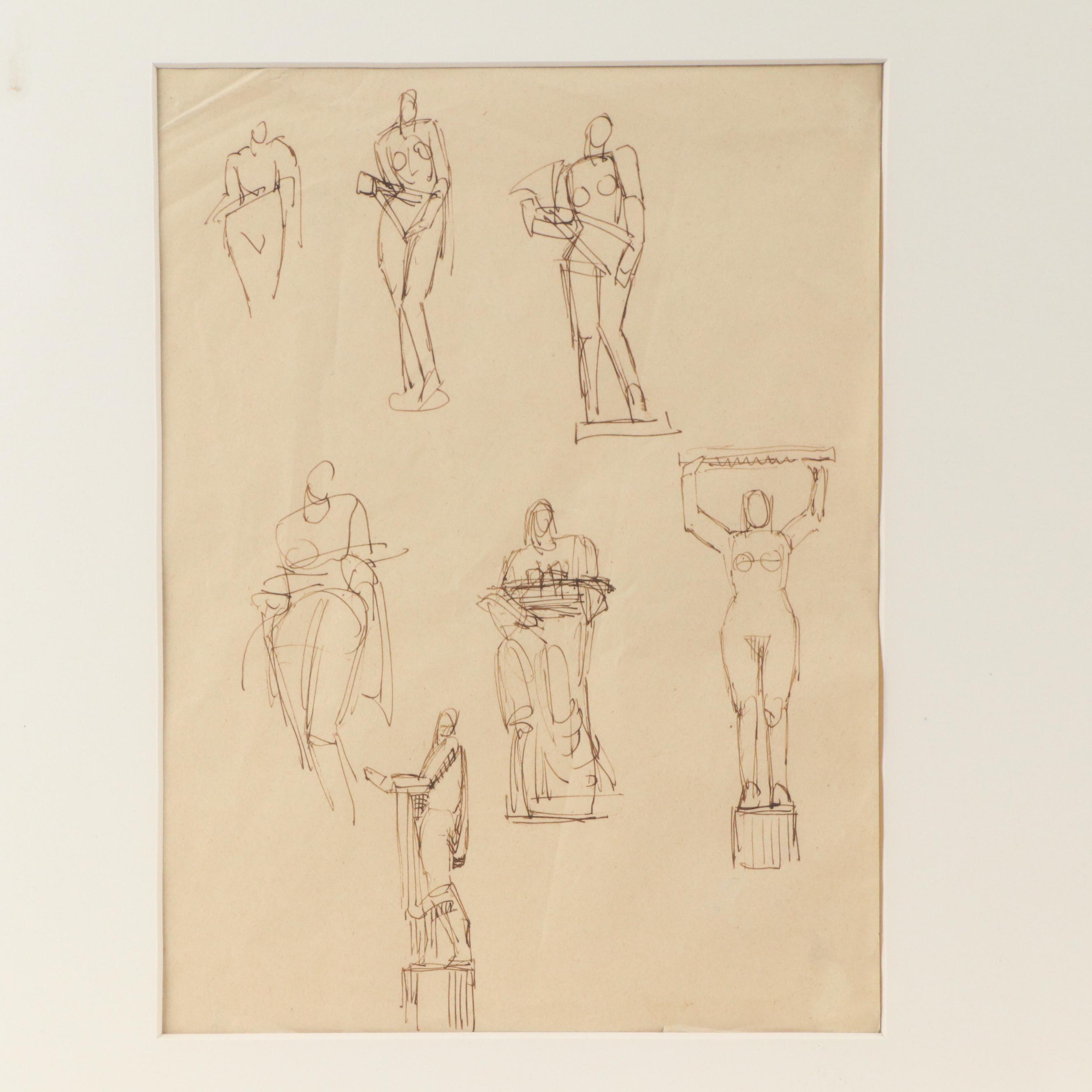 Edoardo de Albertis Figural Studies Drawings from Statues, 20th Century