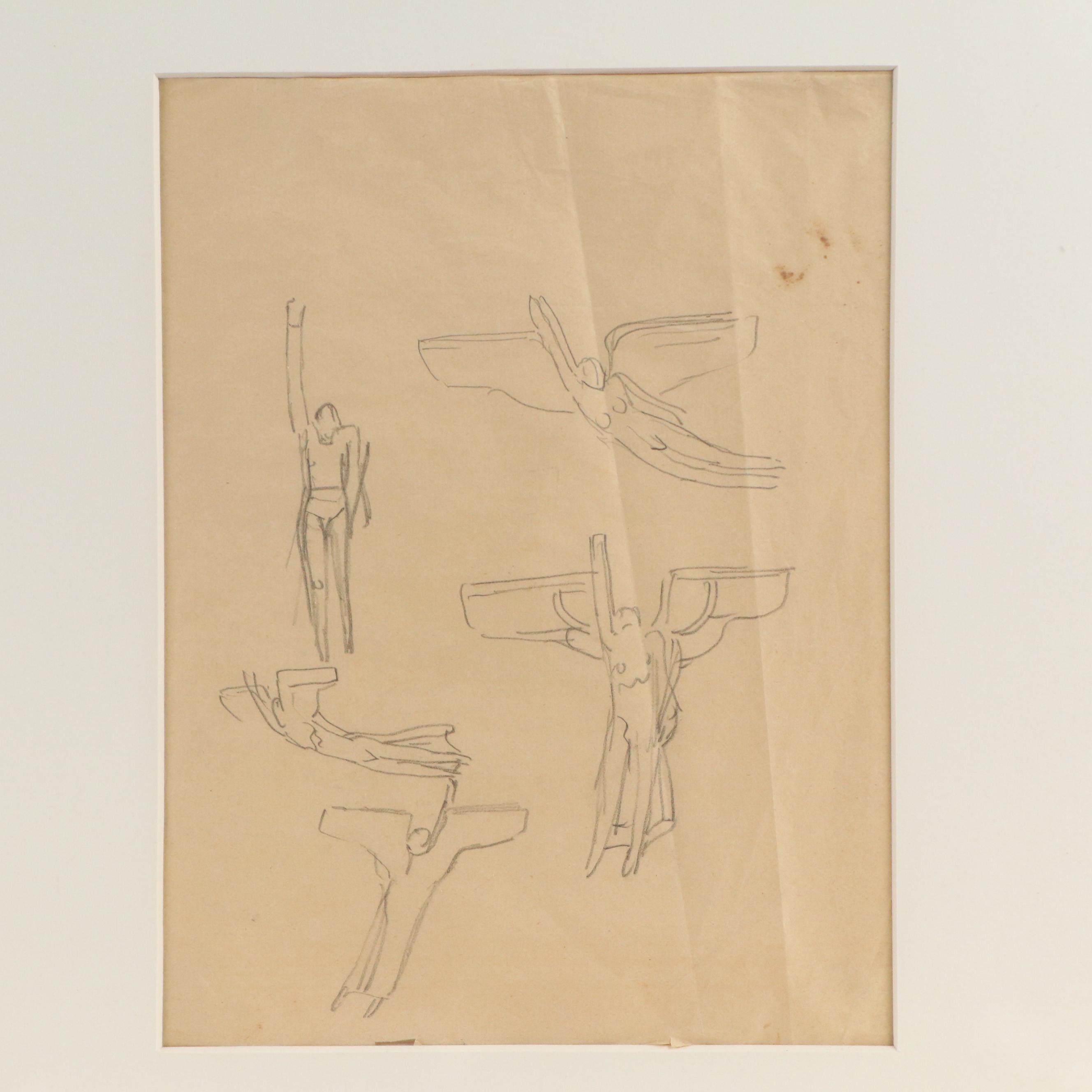 Edoardo de Albertis Figural Studies Drawings from Statues, 20th Century