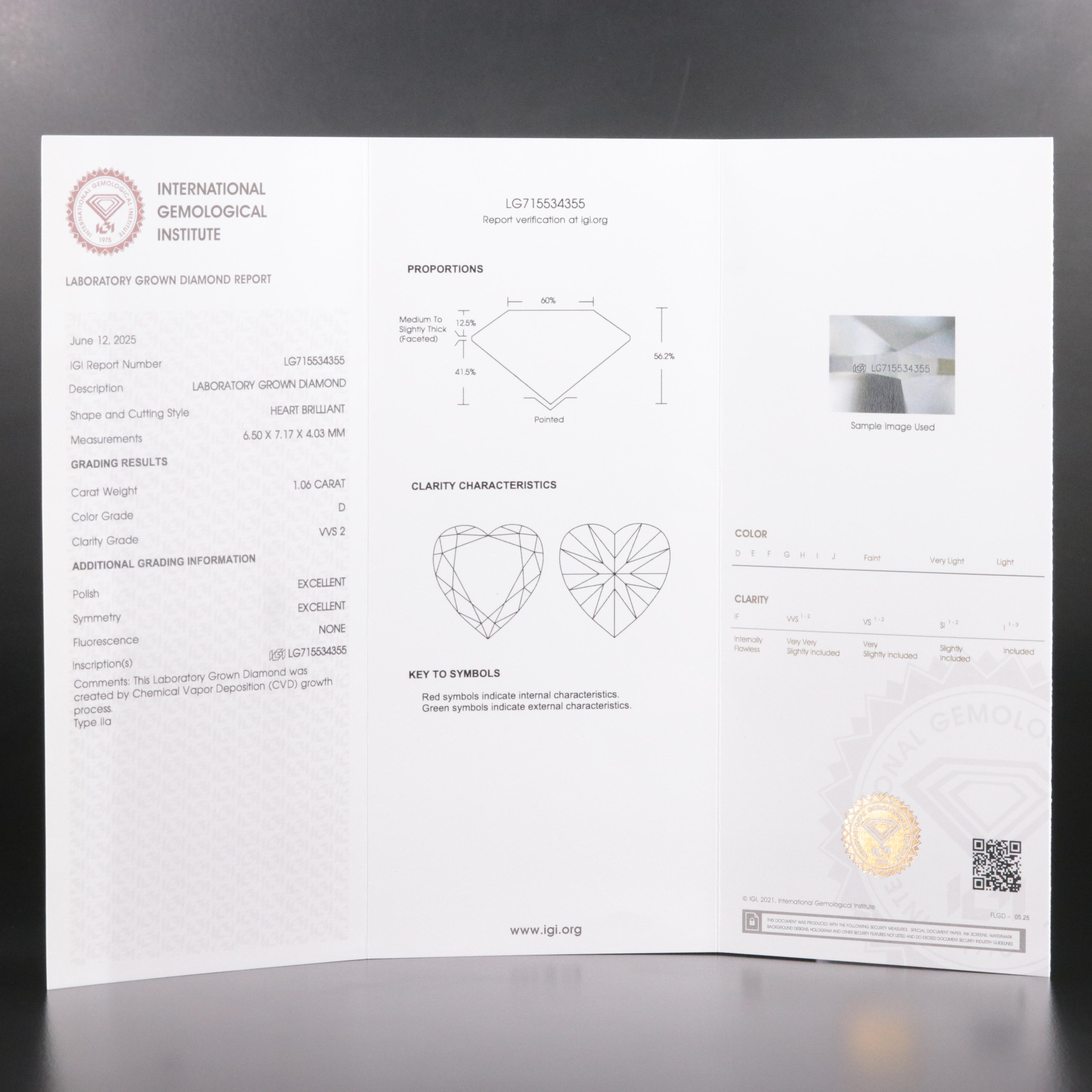 Loose 1.06 CT Lab Grown Diamond with IGI Report