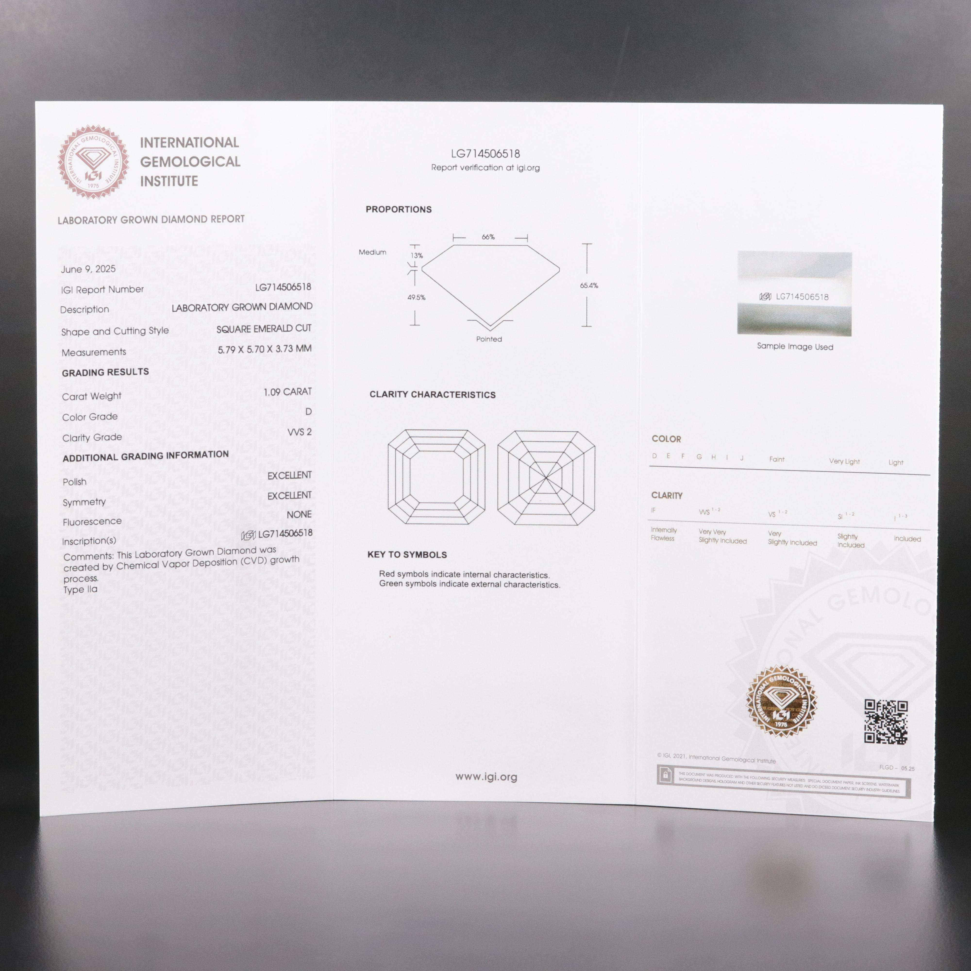 Loose 1.09 CT Lab Grown Diamond with IGI Report
