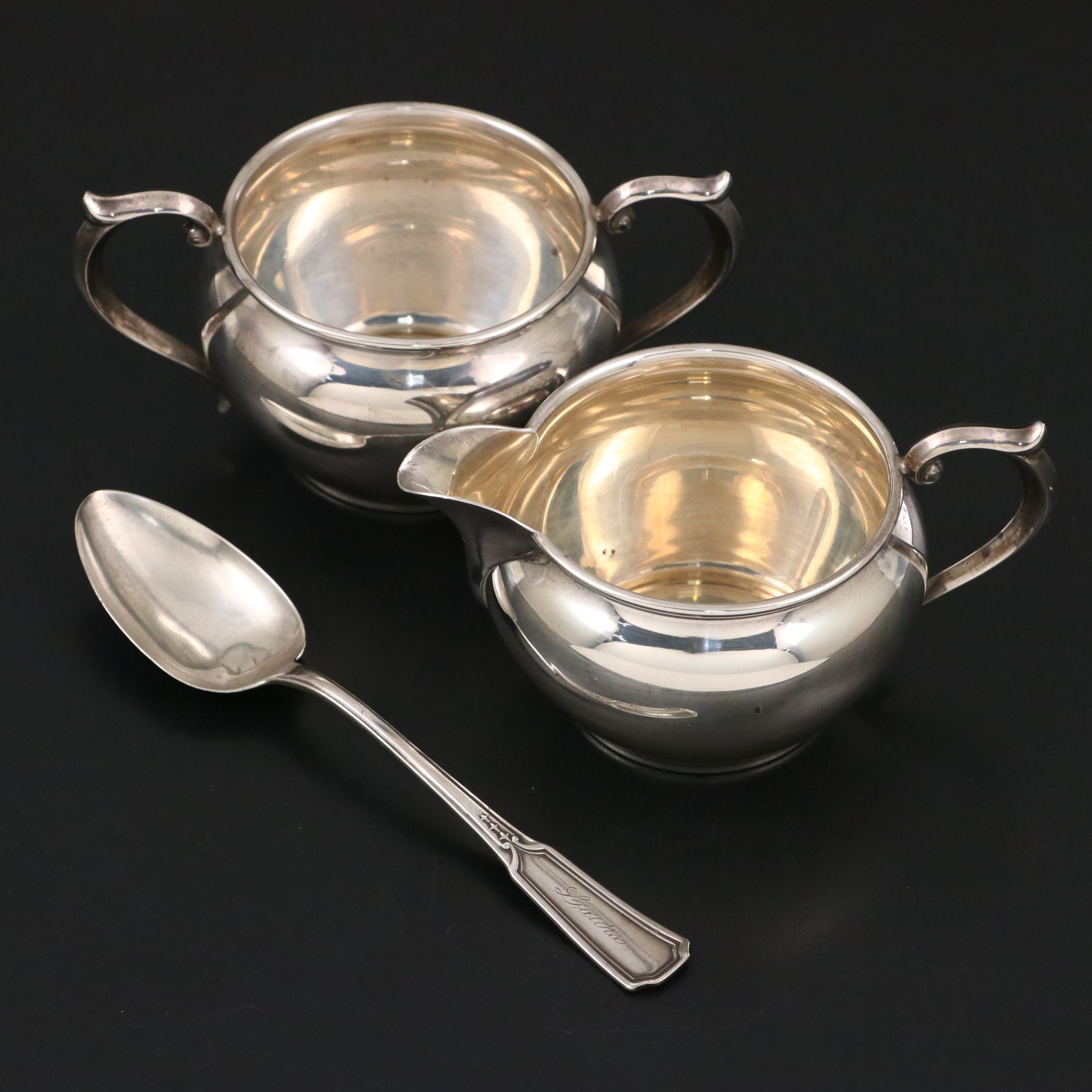 Newport Cream and Sugar with Alvin "Florence Nightingale" Sterling Teaspoon