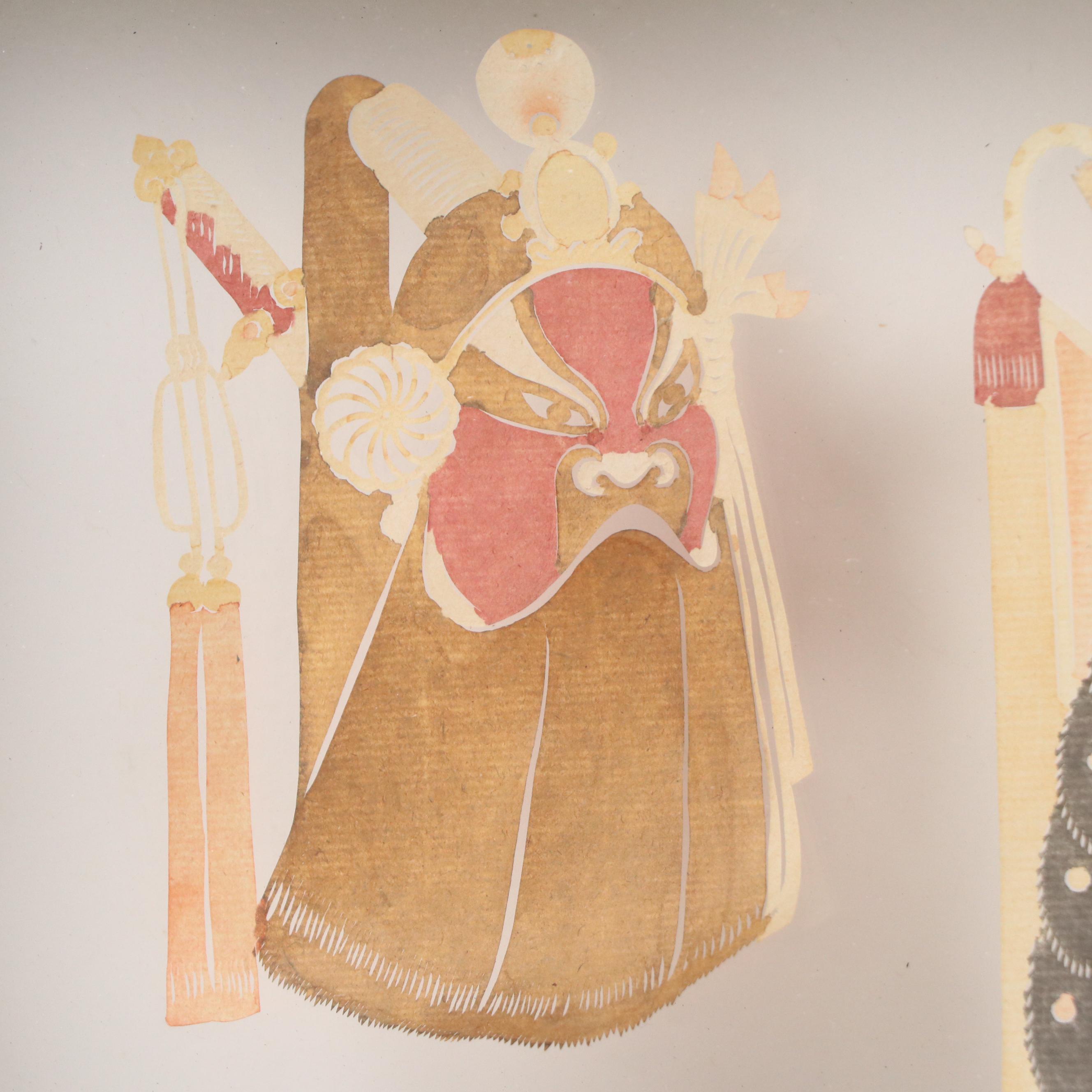 Chinese Folk Art Watercolor Paper Cuttings of Warrior Masks