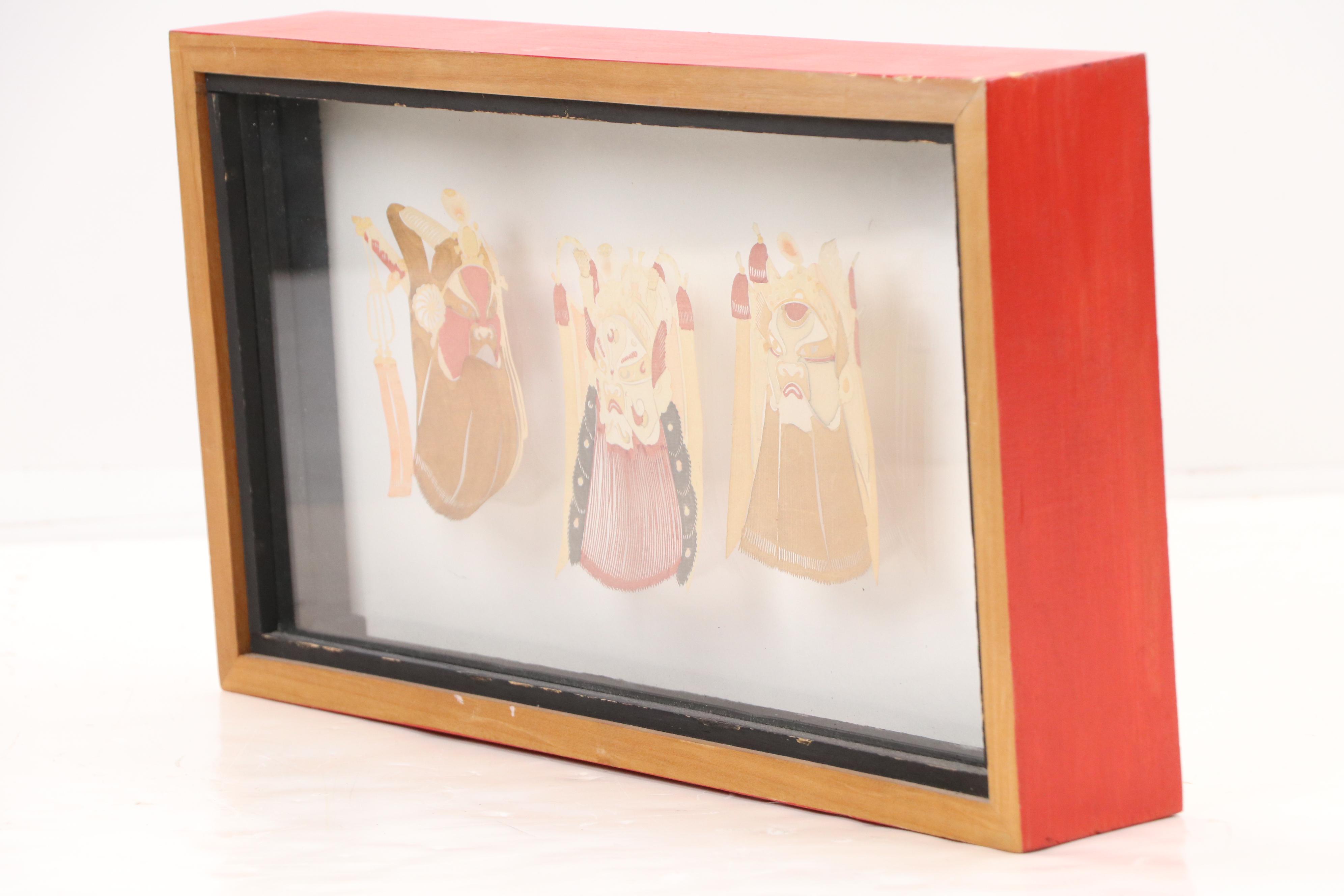 Chinese Folk Art Watercolor Paper Cuttings of Warrior Masks