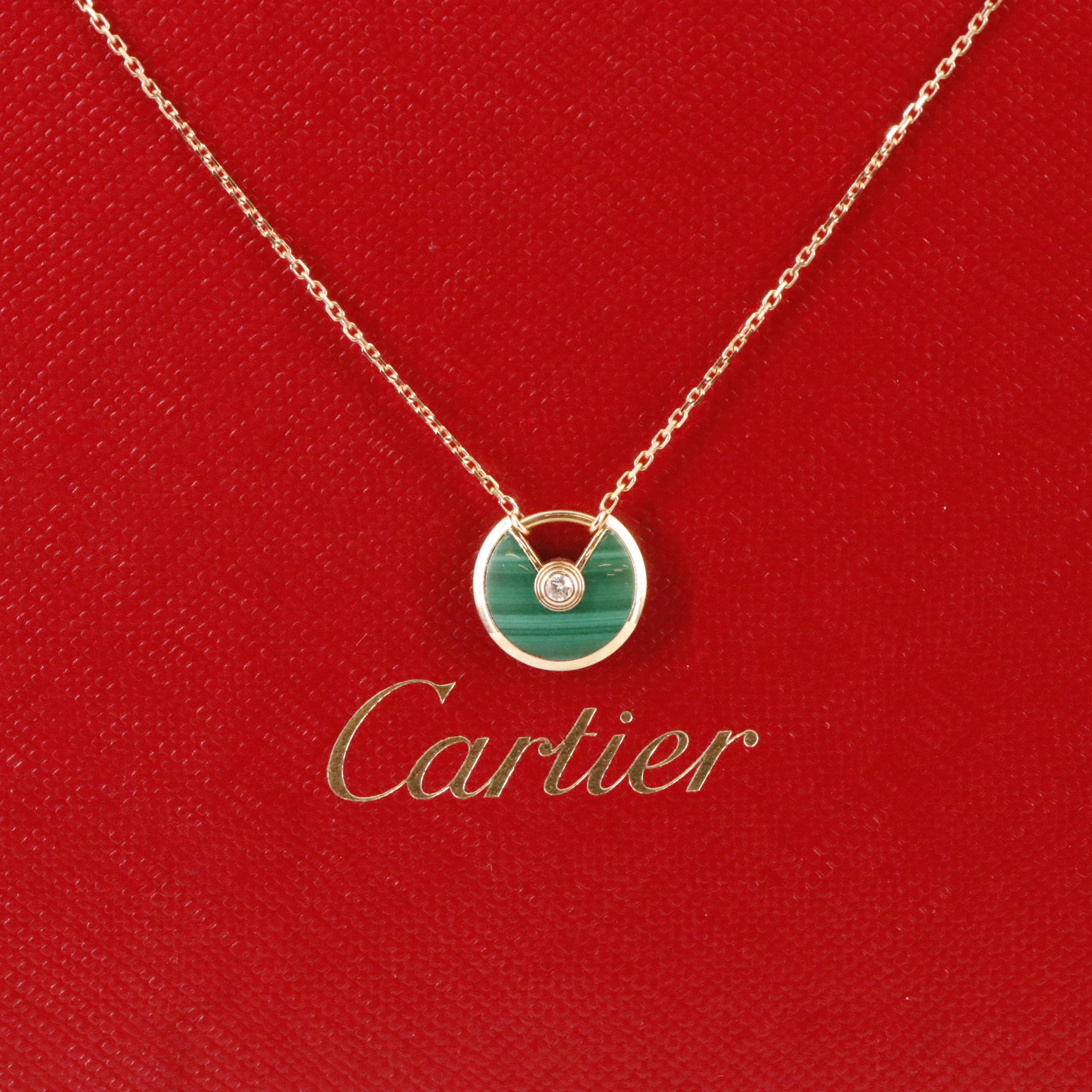 Cartier Amulette de Cartier 18K Rose Gold Malachite Diamond Necklace with COA