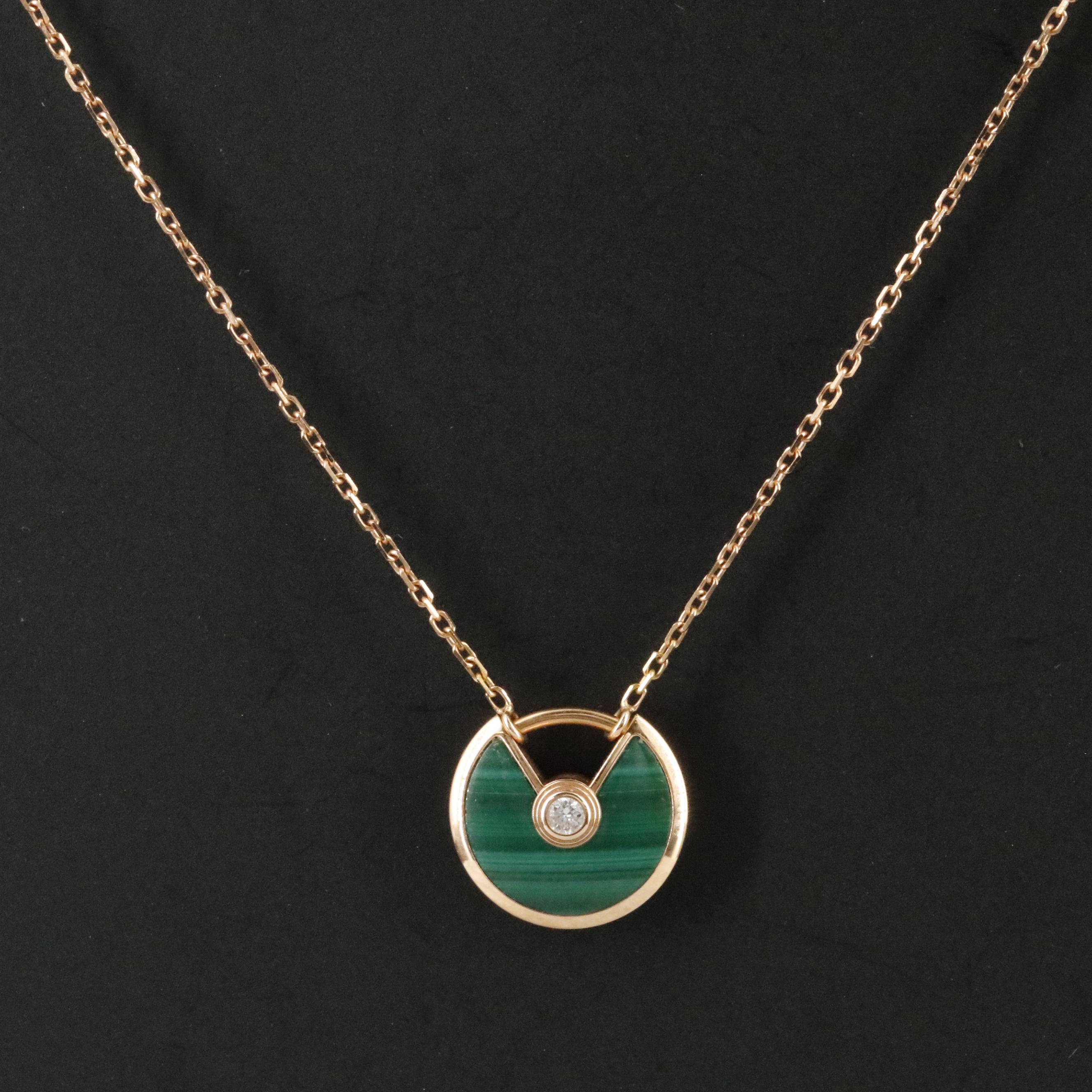 Cartier Amulette de Cartier 18K Rose Gold Malachite Diamond Necklace with COA