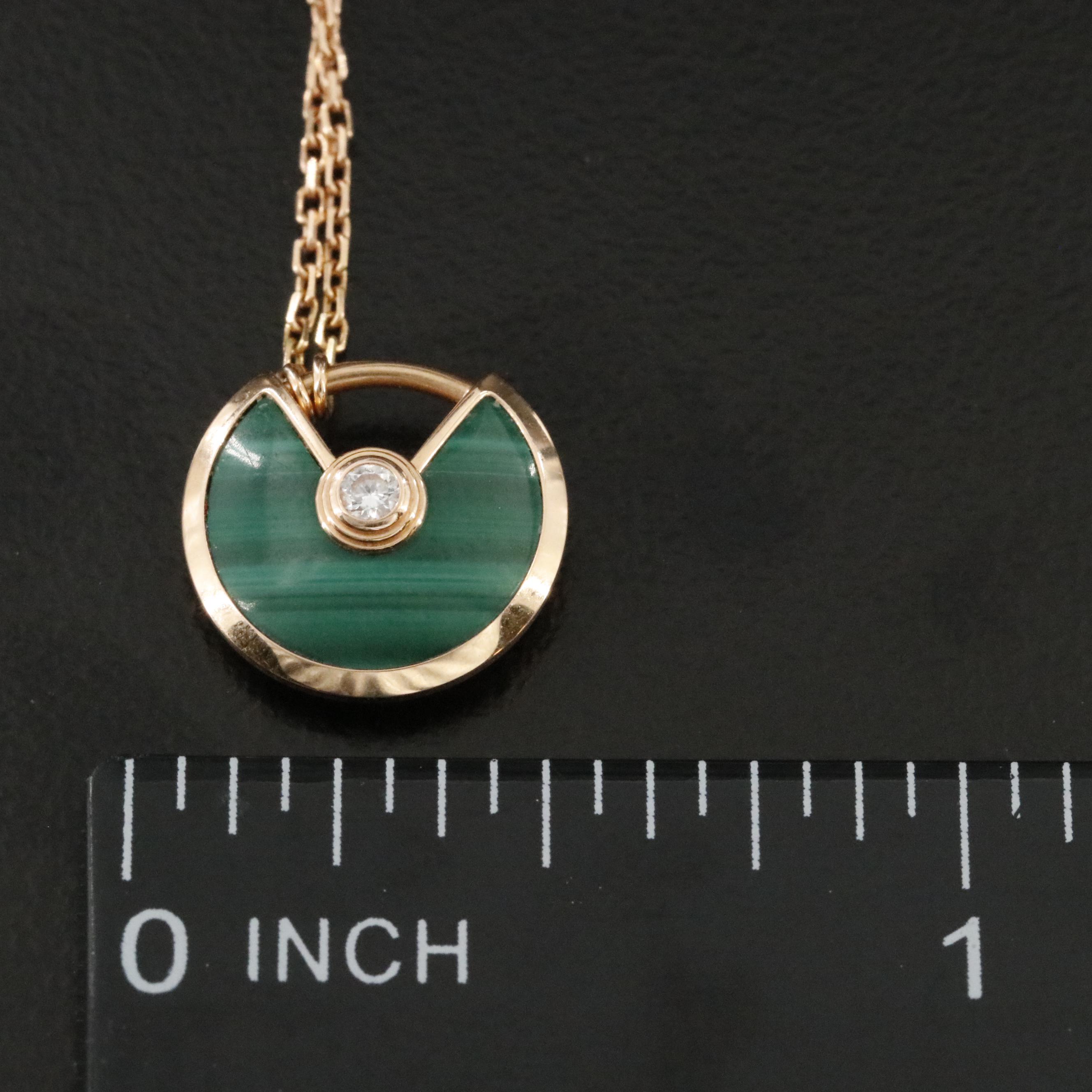 Cartier Amulette de Cartier 18K Rose Gold Malachite Diamond Necklace with COA