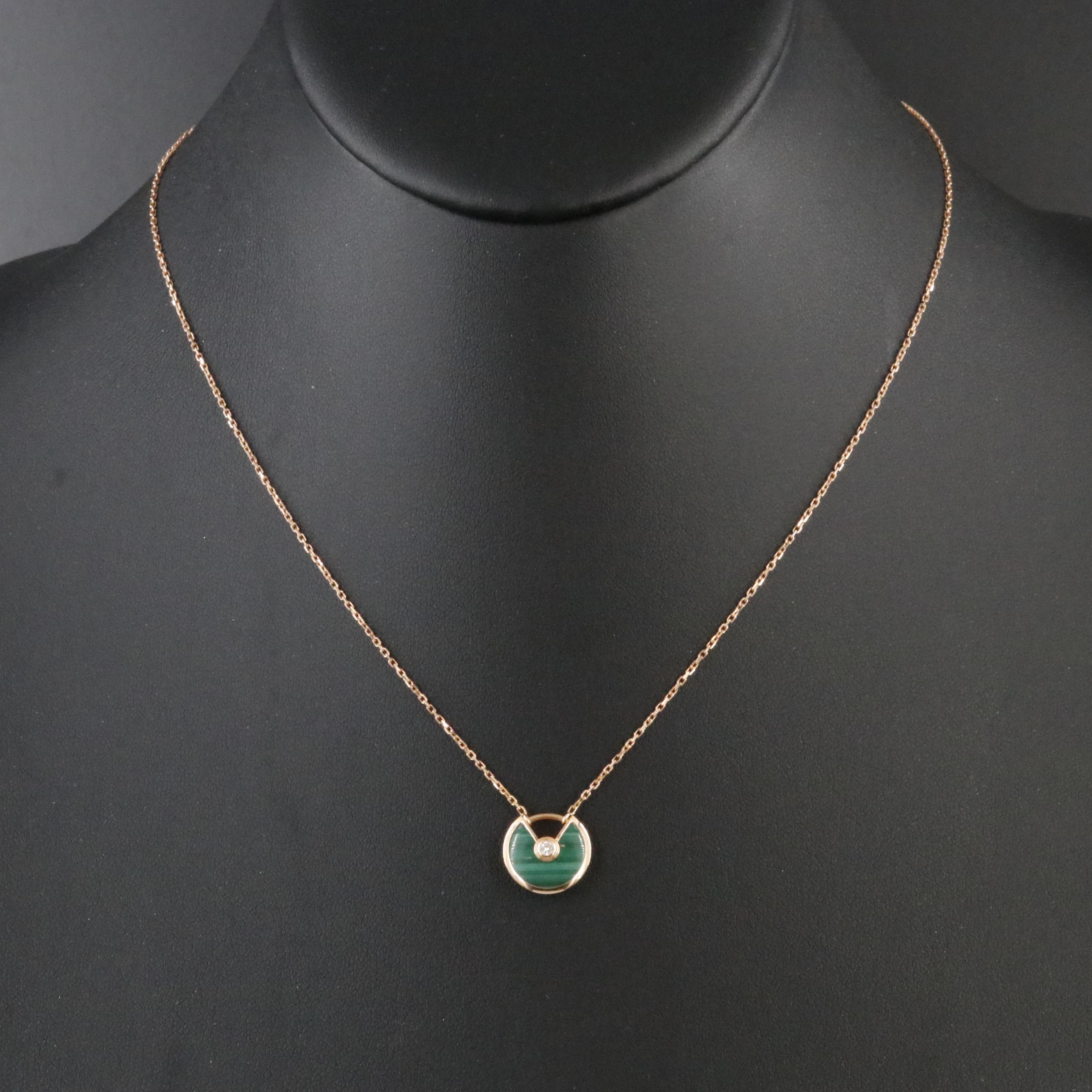 Cartier Amulette de Cartier 18K Rose Gold Malachite Diamond Necklace with COA