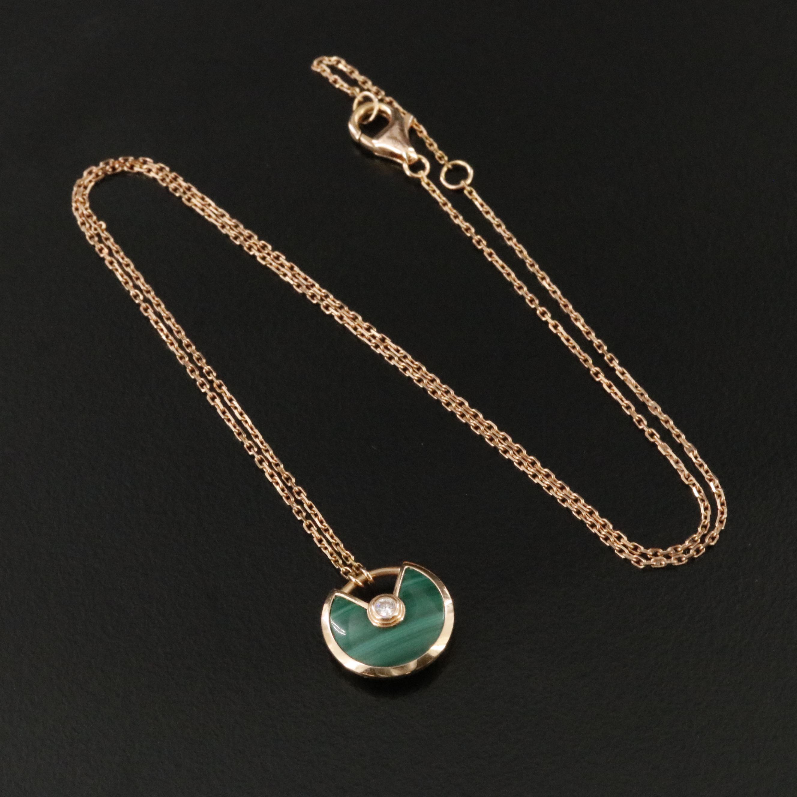 Cartier Amulette de Cartier 18K Rose Gold Malachite Diamond Necklace with COA