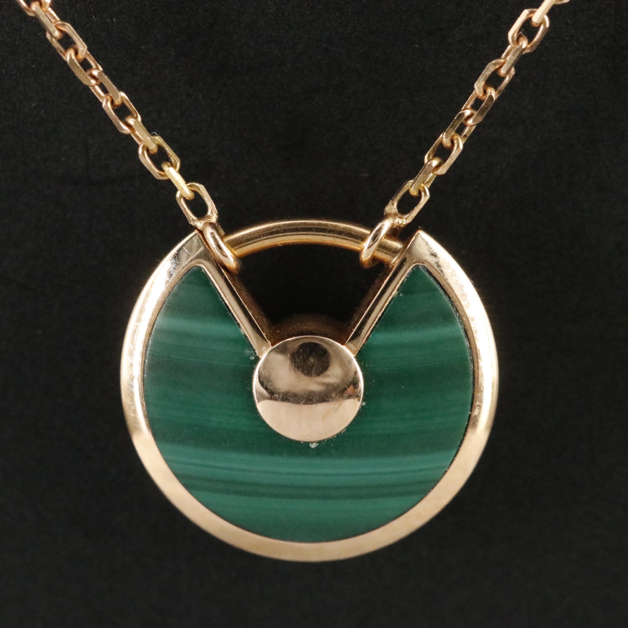 Cartier Amulette de Cartier 18K Rose Gold Malachite Diamond Necklace with COA