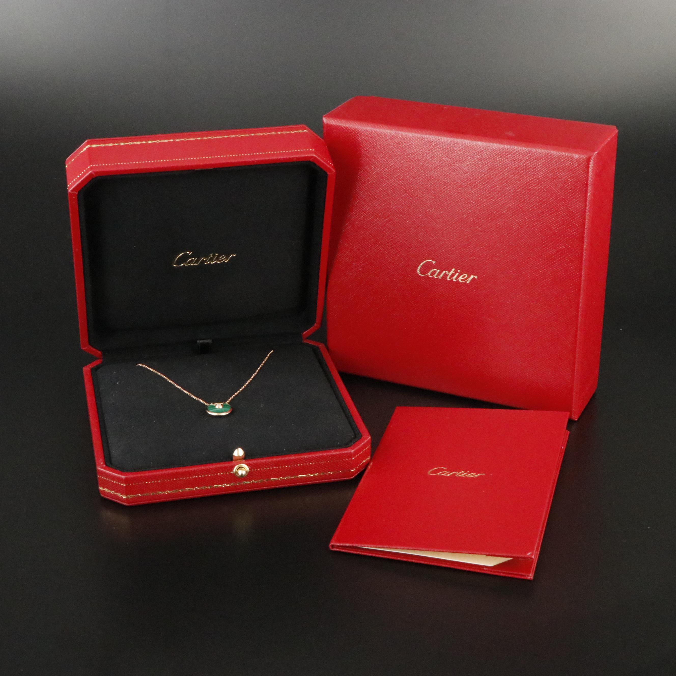 Cartier Amulette de Cartier 18K Rose Gold Malachite Diamond Necklace with COA