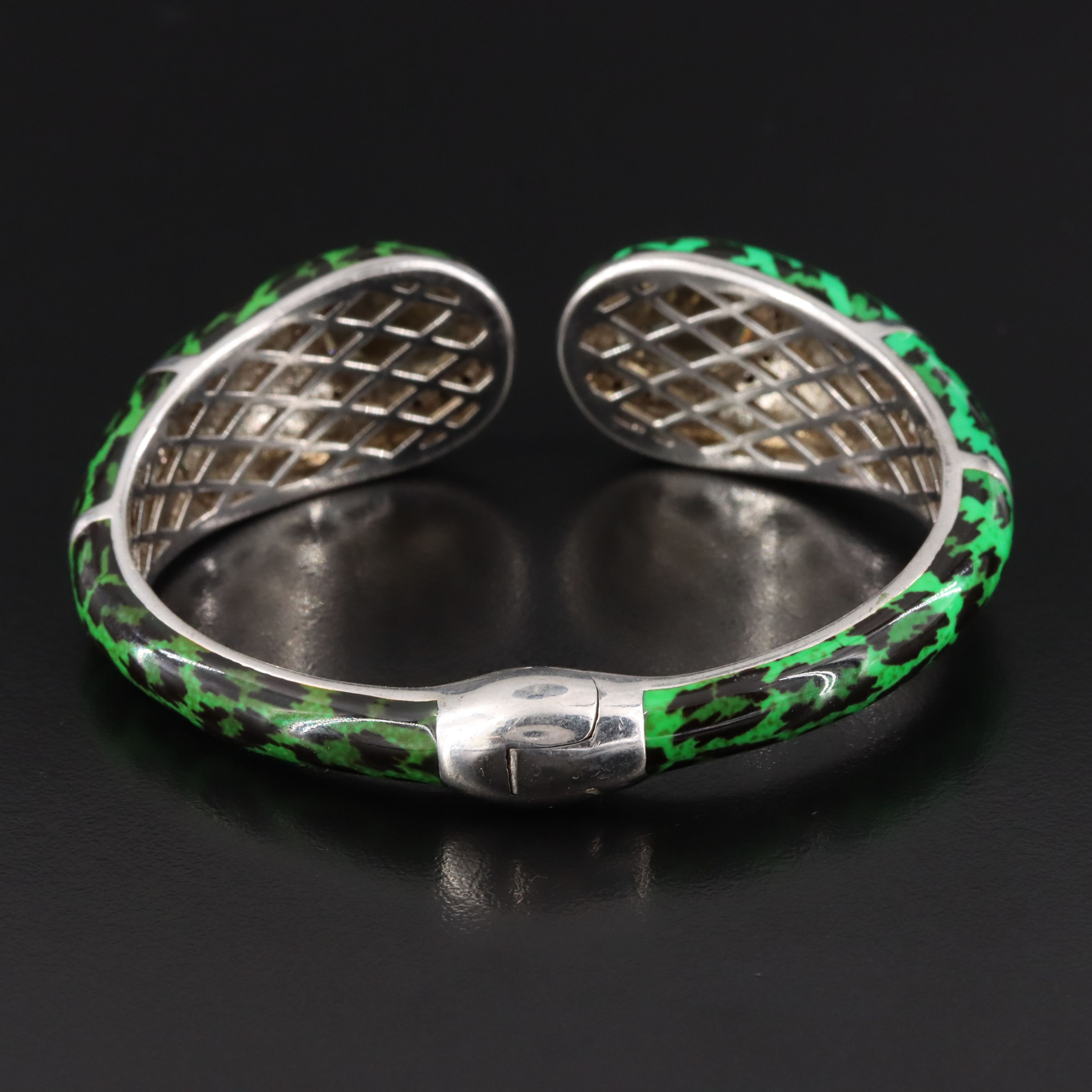 Sterling Citrine, CZ and Enamel Leopard Print Bangle Bracelet