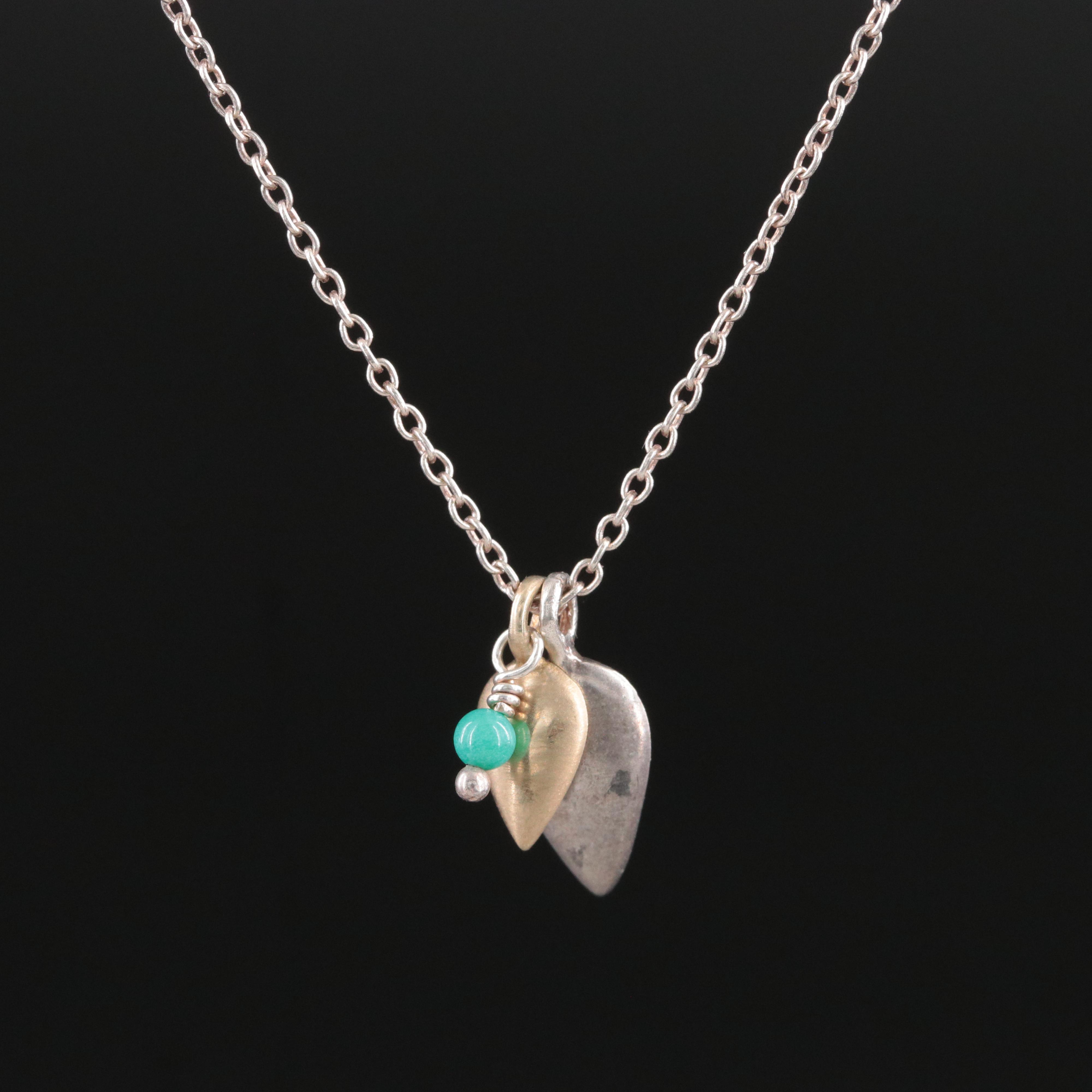 Sterling Turquoise Drop Necklace with 10K Accent
