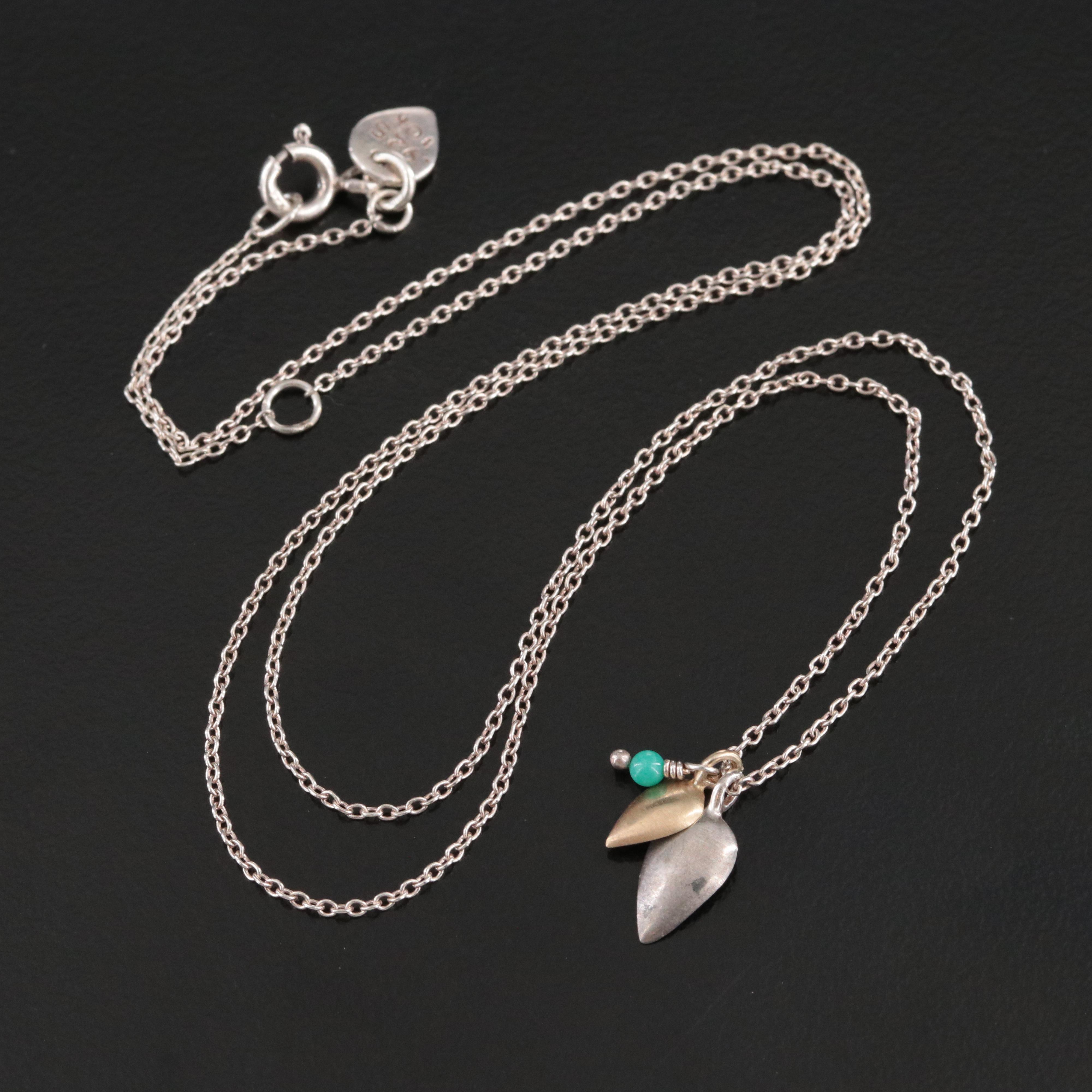 Sterling Turquoise Drop Necklace with 10K Accent